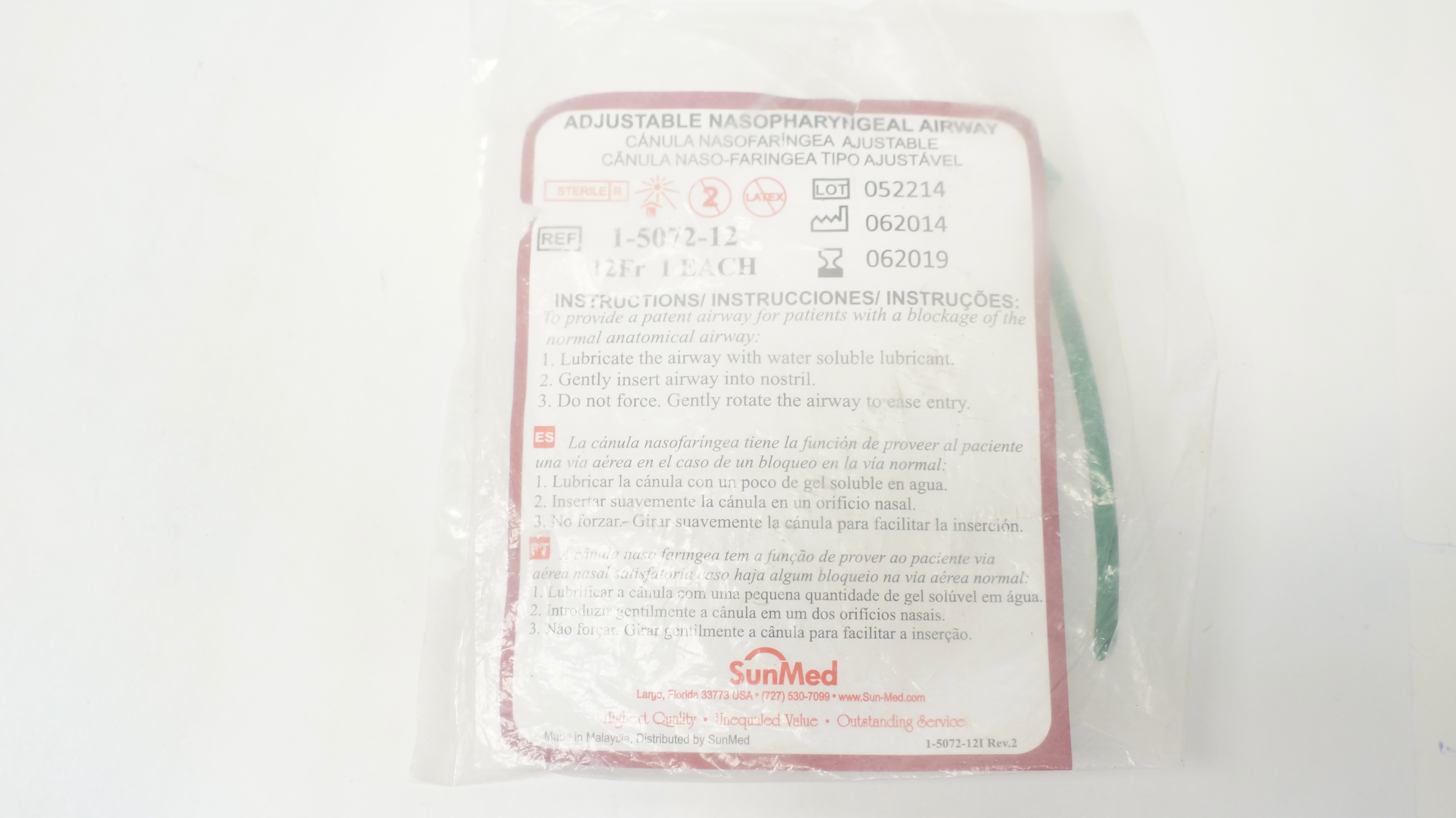 SunMed 1-5072-12 Adjustable Nasopharyngeal Airway, Size 12Fr (x)