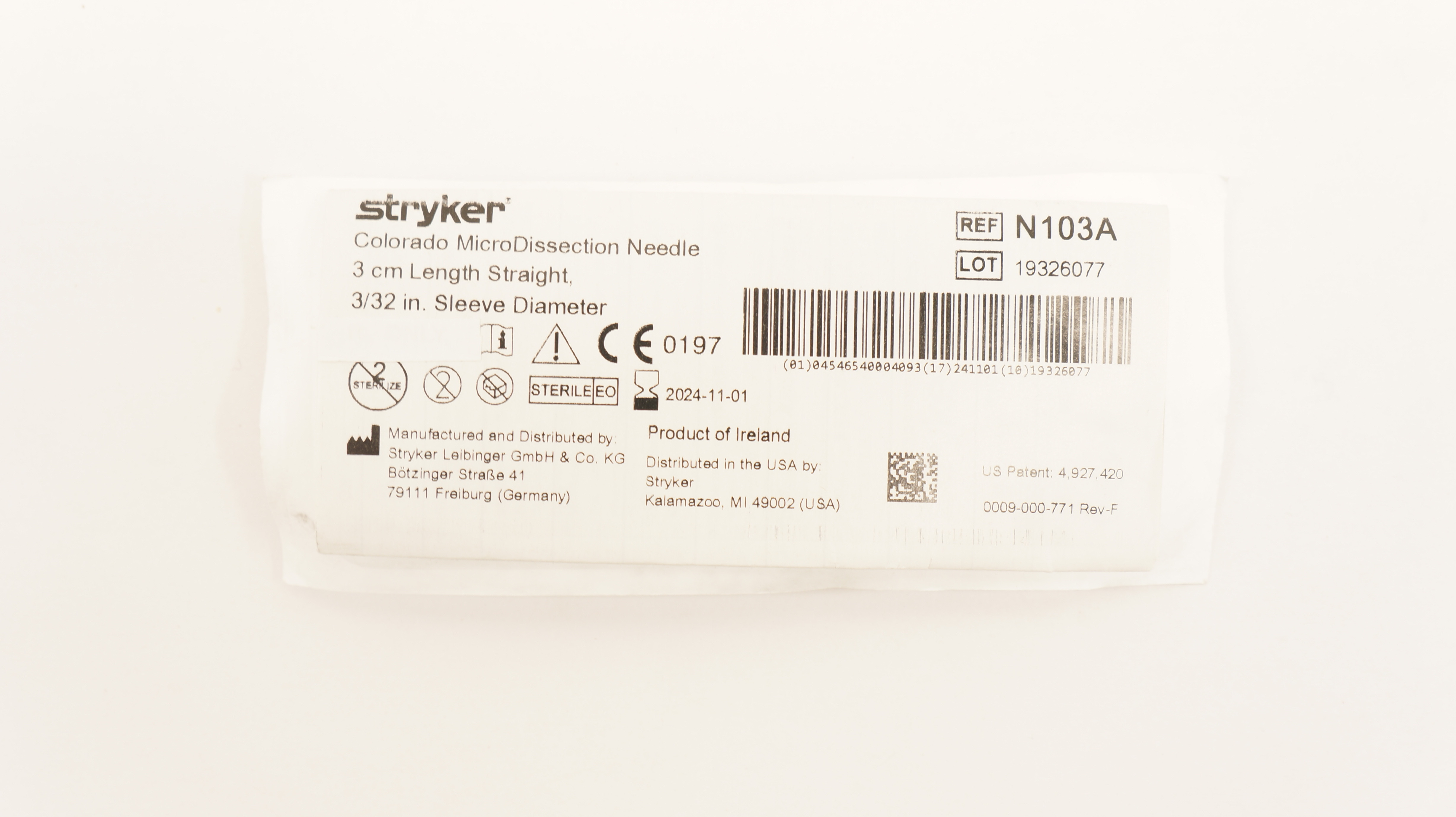 Stryker N103A Colorado MicroDissection Ndle 3cm x 3/32inch