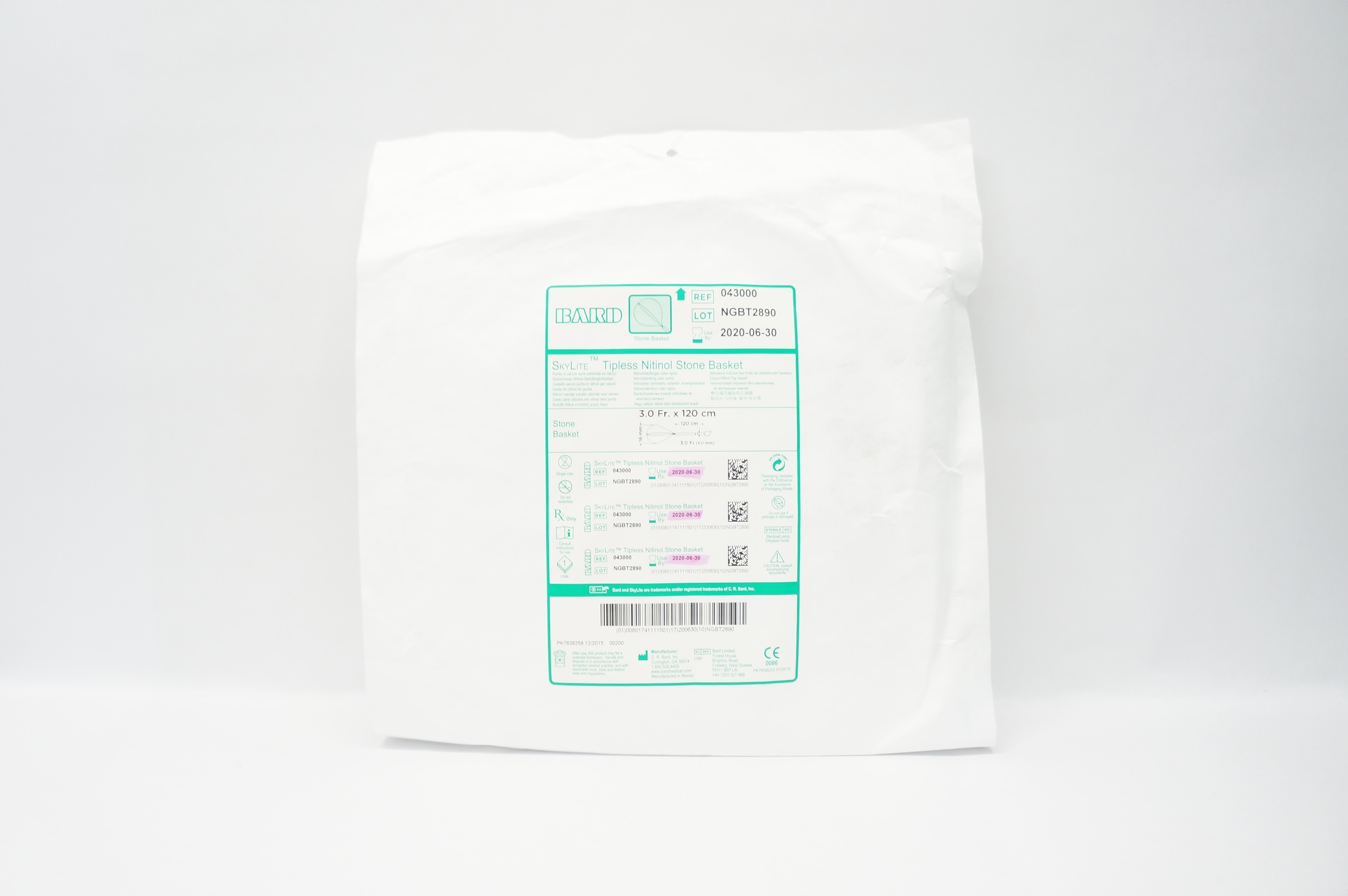 Bard 043000 SkyLite Tipless Nitinol Stone Basket 1.0Fr.  x 120cm (x)