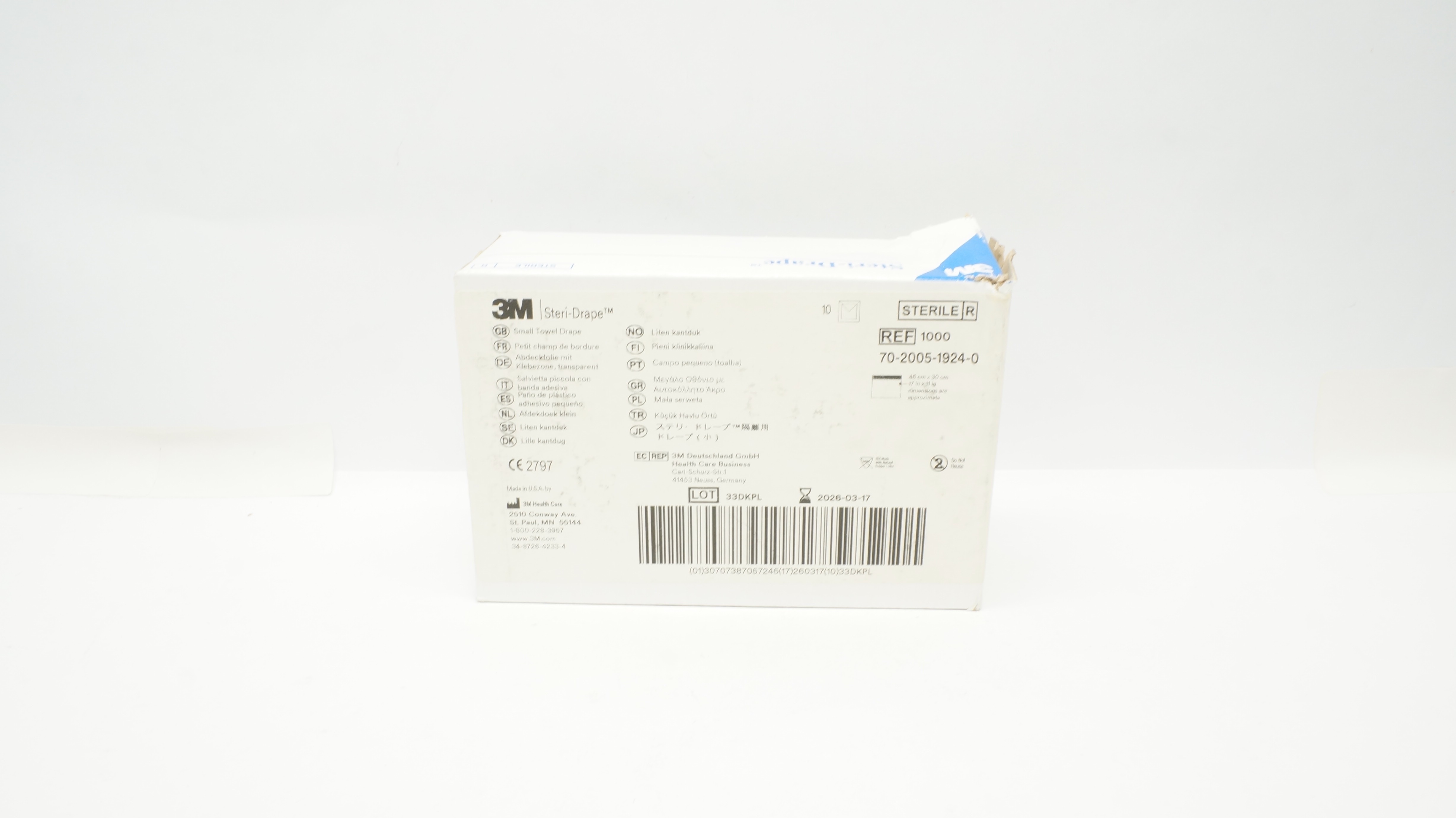 3M 1000 Steri-Drape Small Towel Drape 17 inch x 11 inch Approx. - Box of 10