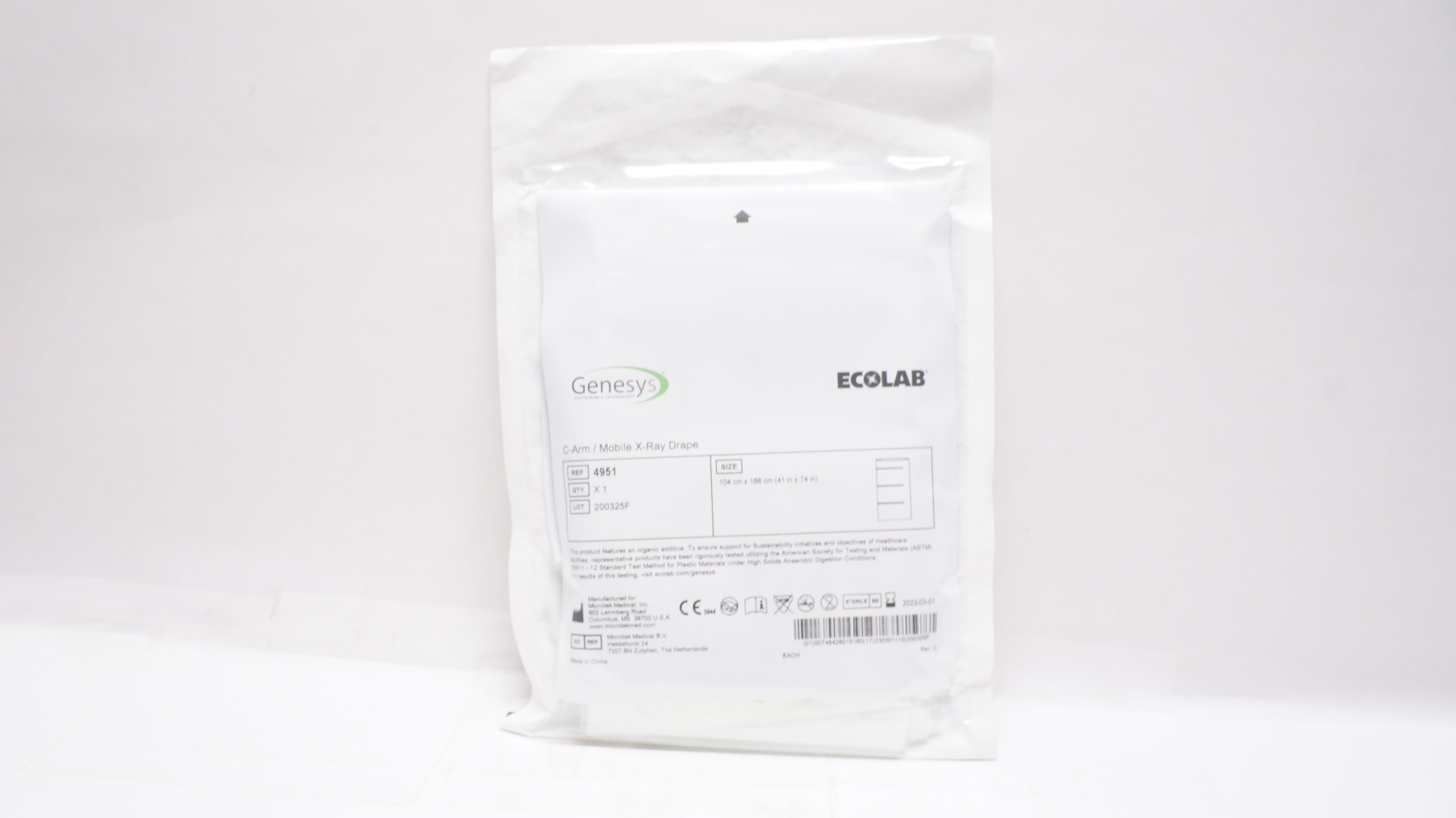 Microtek 4951 Genesys Ecolab C-Arm Mobile X-Ray Drape 41inch x 74inch (X)