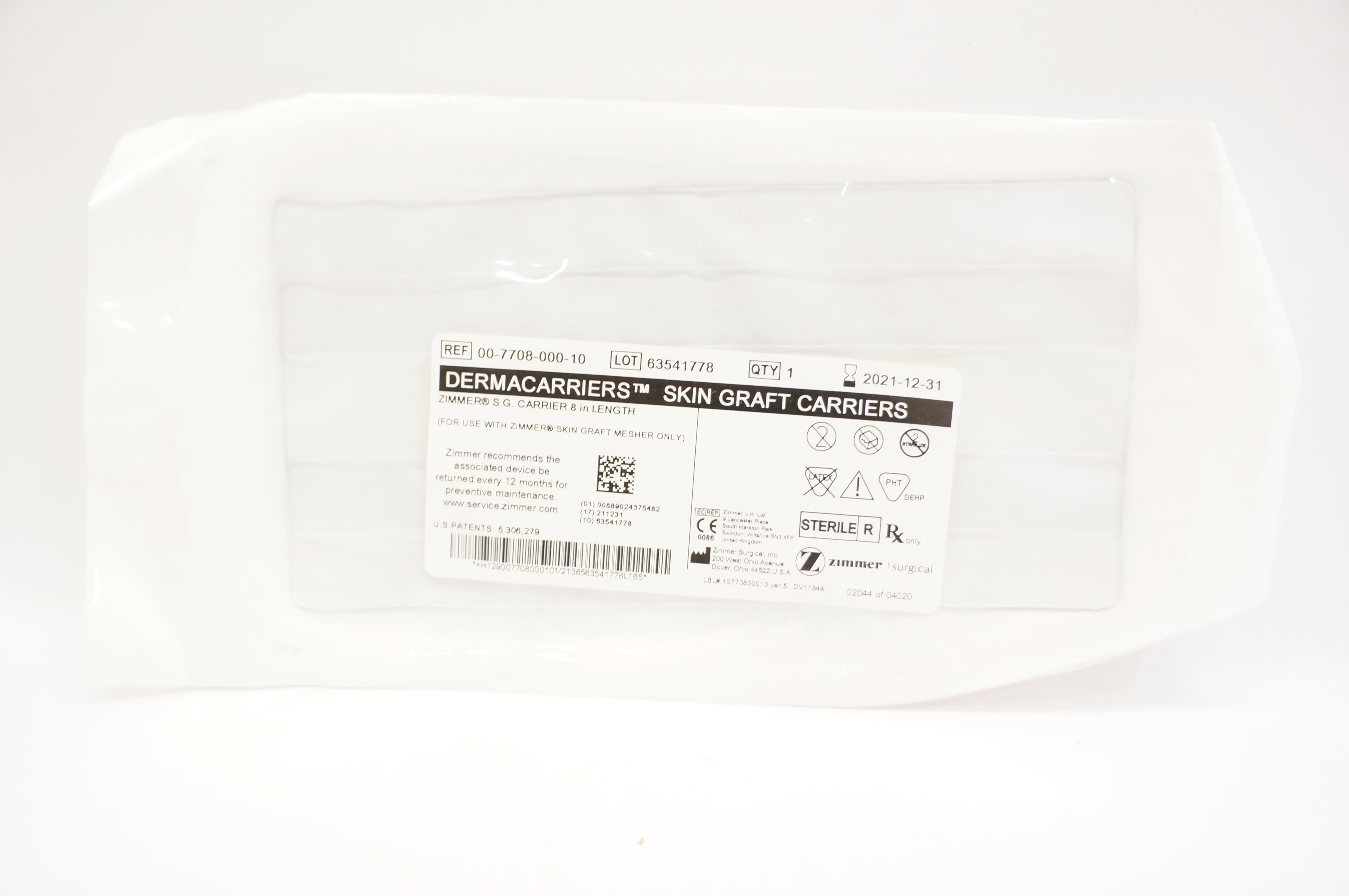 Zimmer 00-7708-000-10 DERMACARRIERS Skin Graft Carriers (x)