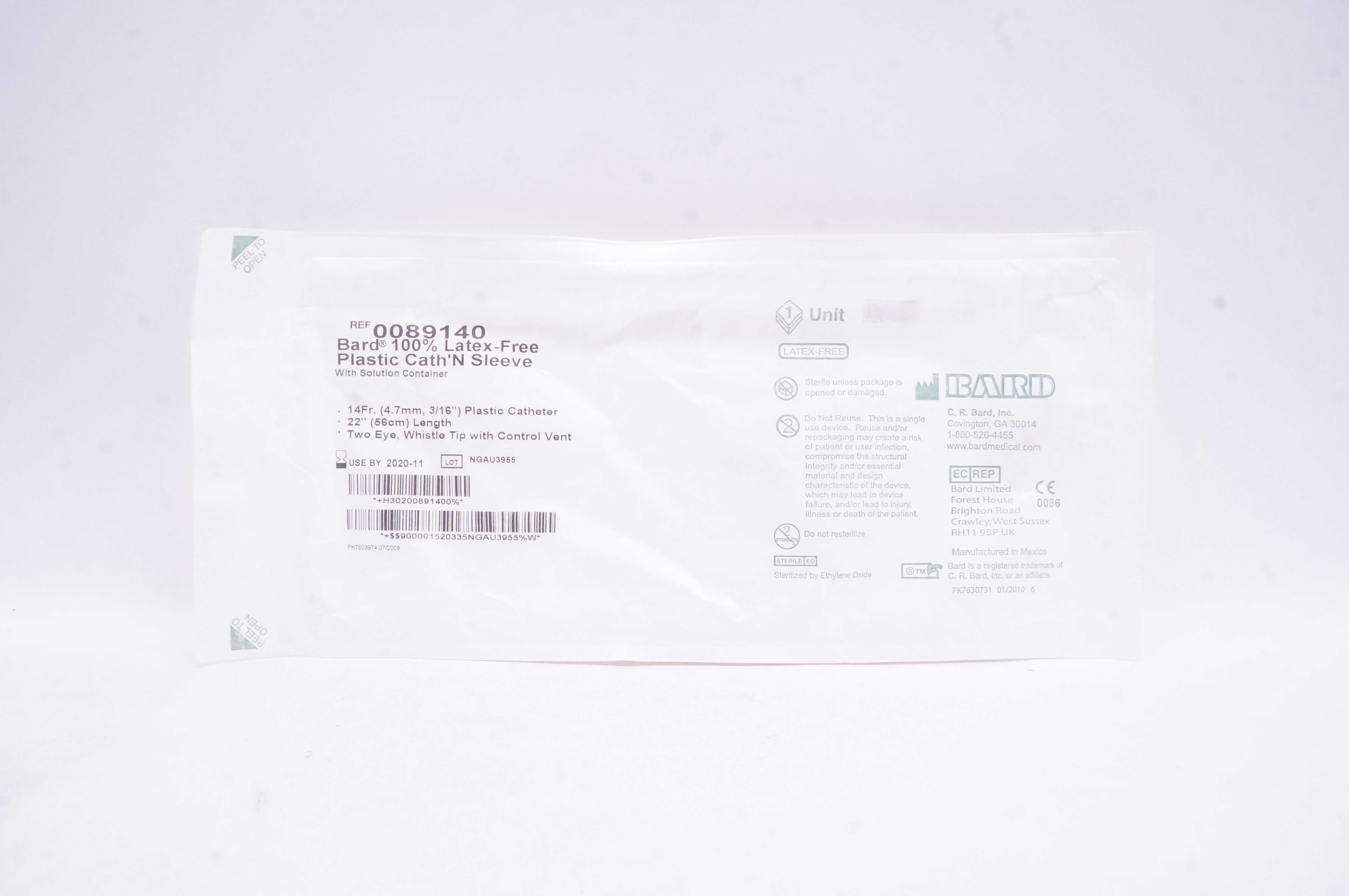 Bard 0089140 Latex-Free Plastic Cath'N Sleeve & Solution Container 14Fr x 22inch (x)