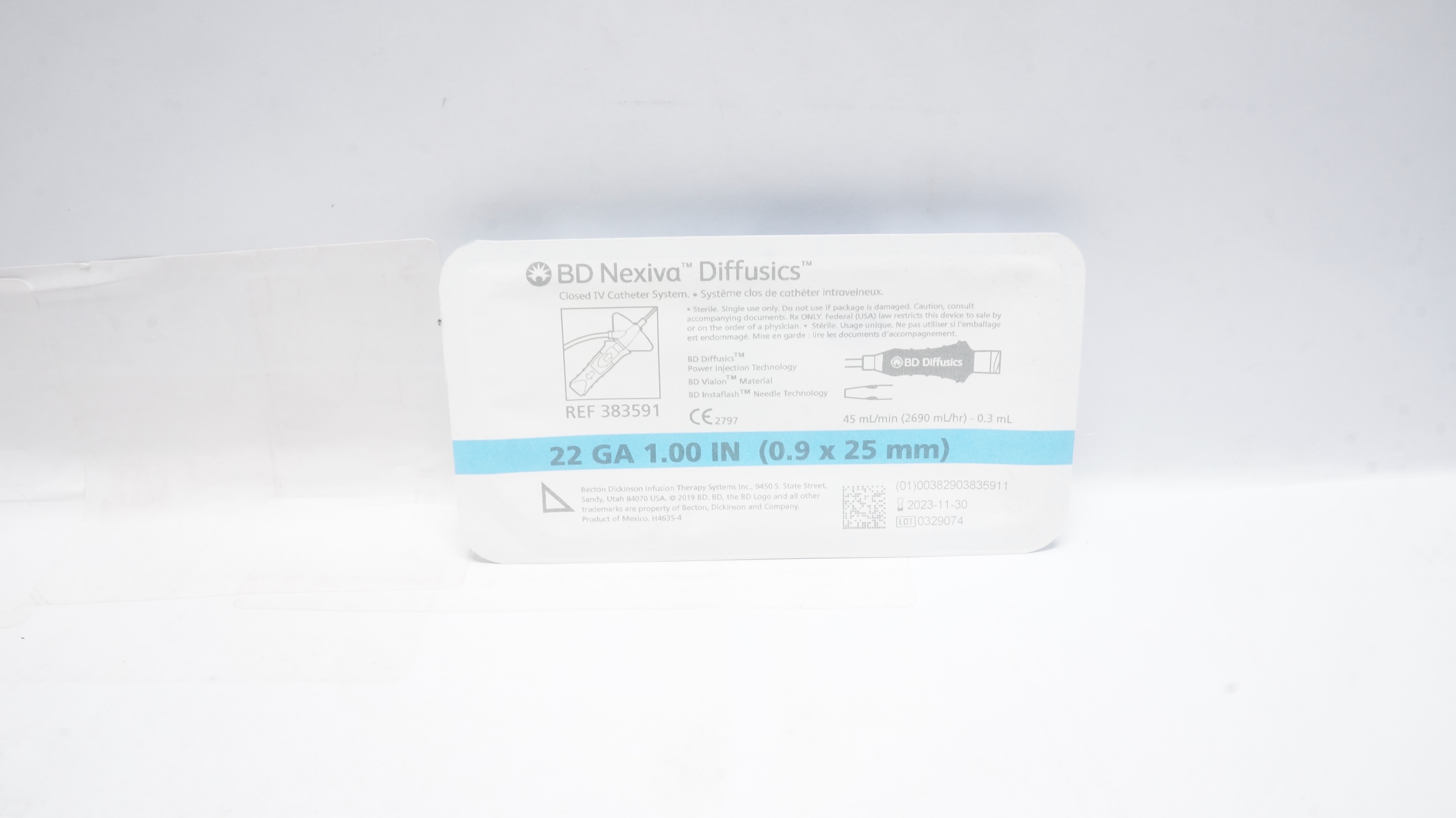 BD 383591 Nexiva Diffusics Closed IV Cath. System 22Ga x 1.00inch 45mL/min (x)