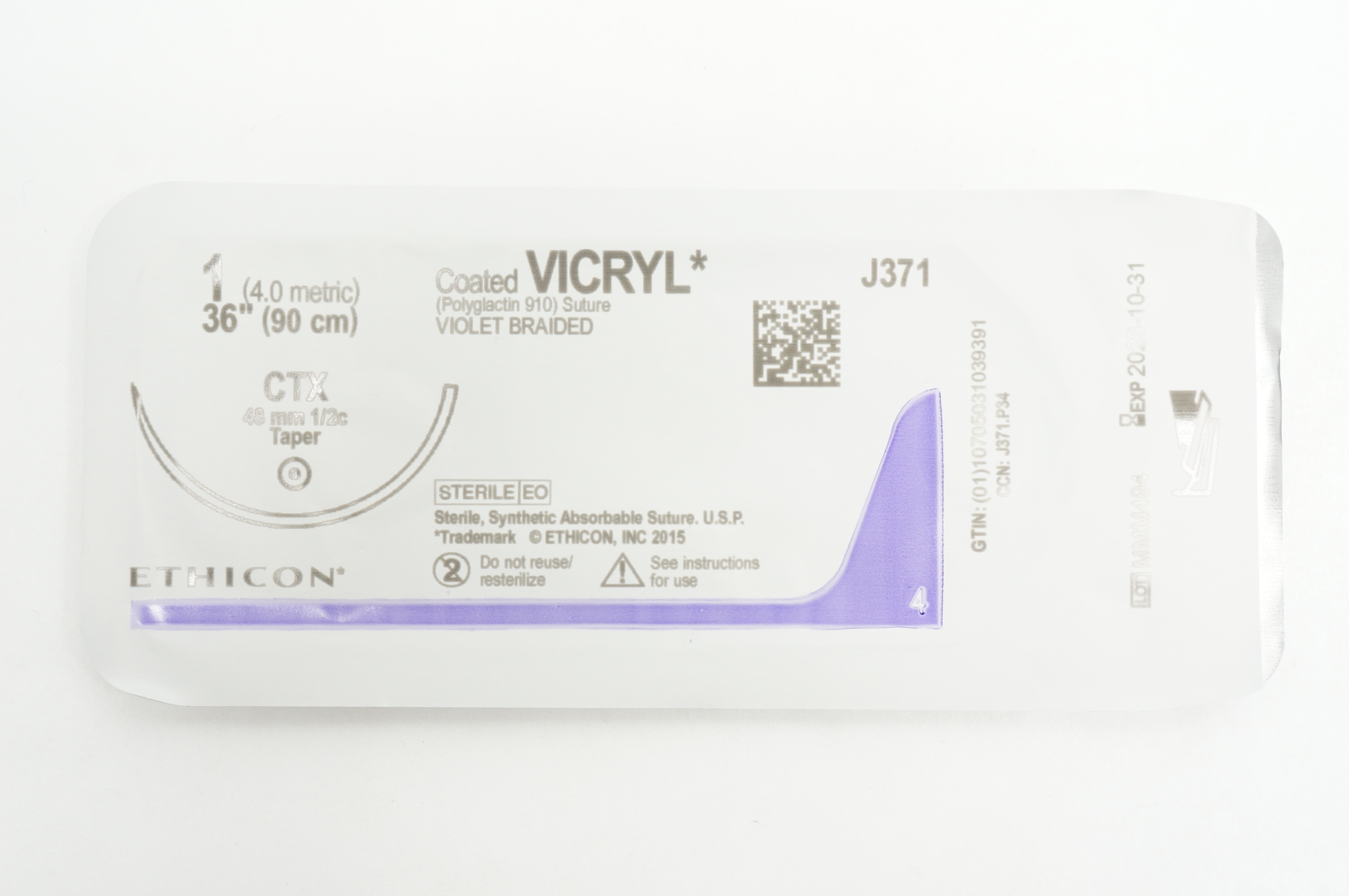 Ethicon J371 1 Coated VICRYL CTX 48 mm 1/2c Taper 36 inch