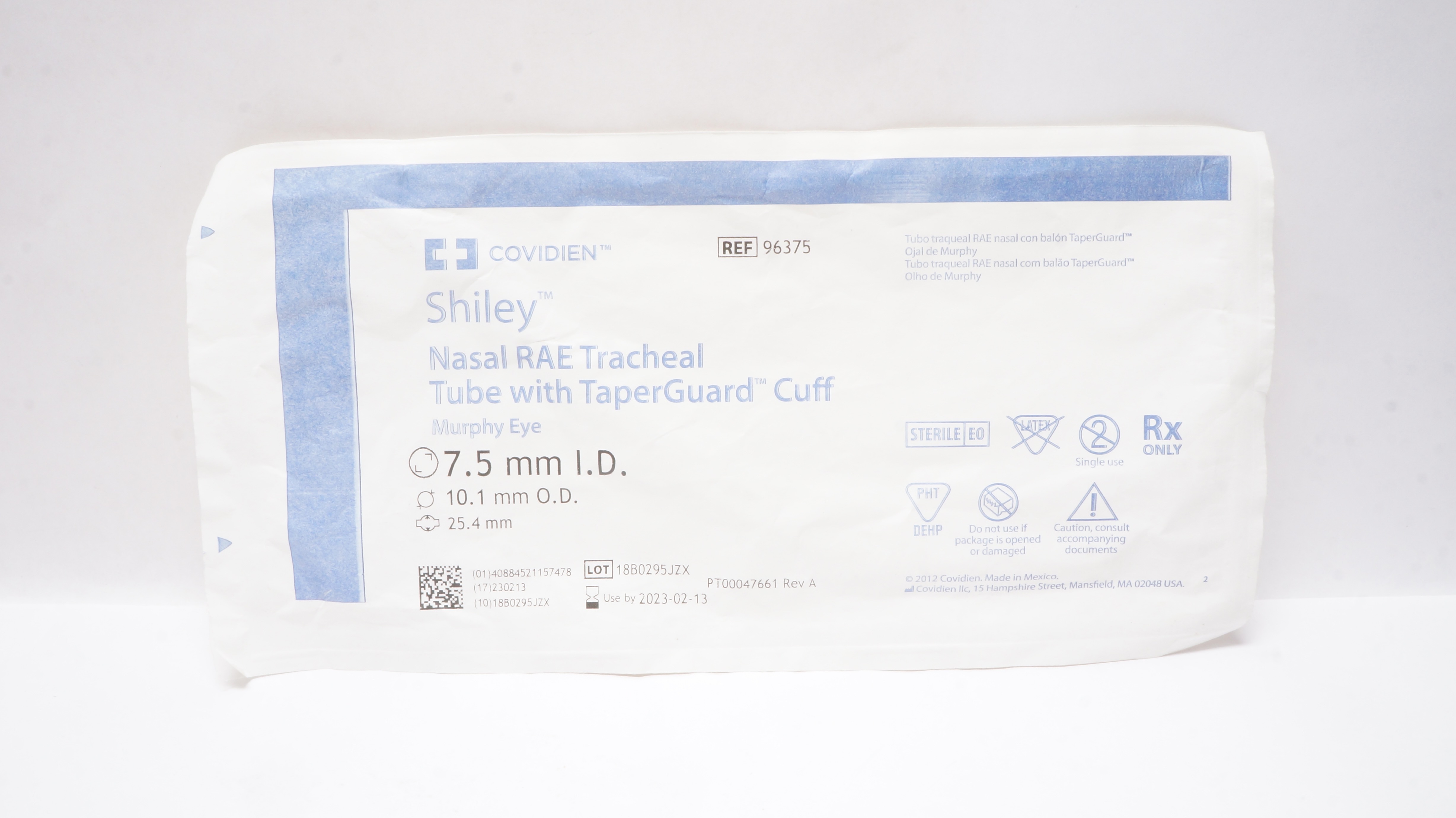 Covidien 96375 Shiley Nasal RAE Tracheal Tube w/Cuff 7.5ID x 10.1OD x 25.4mm (x)