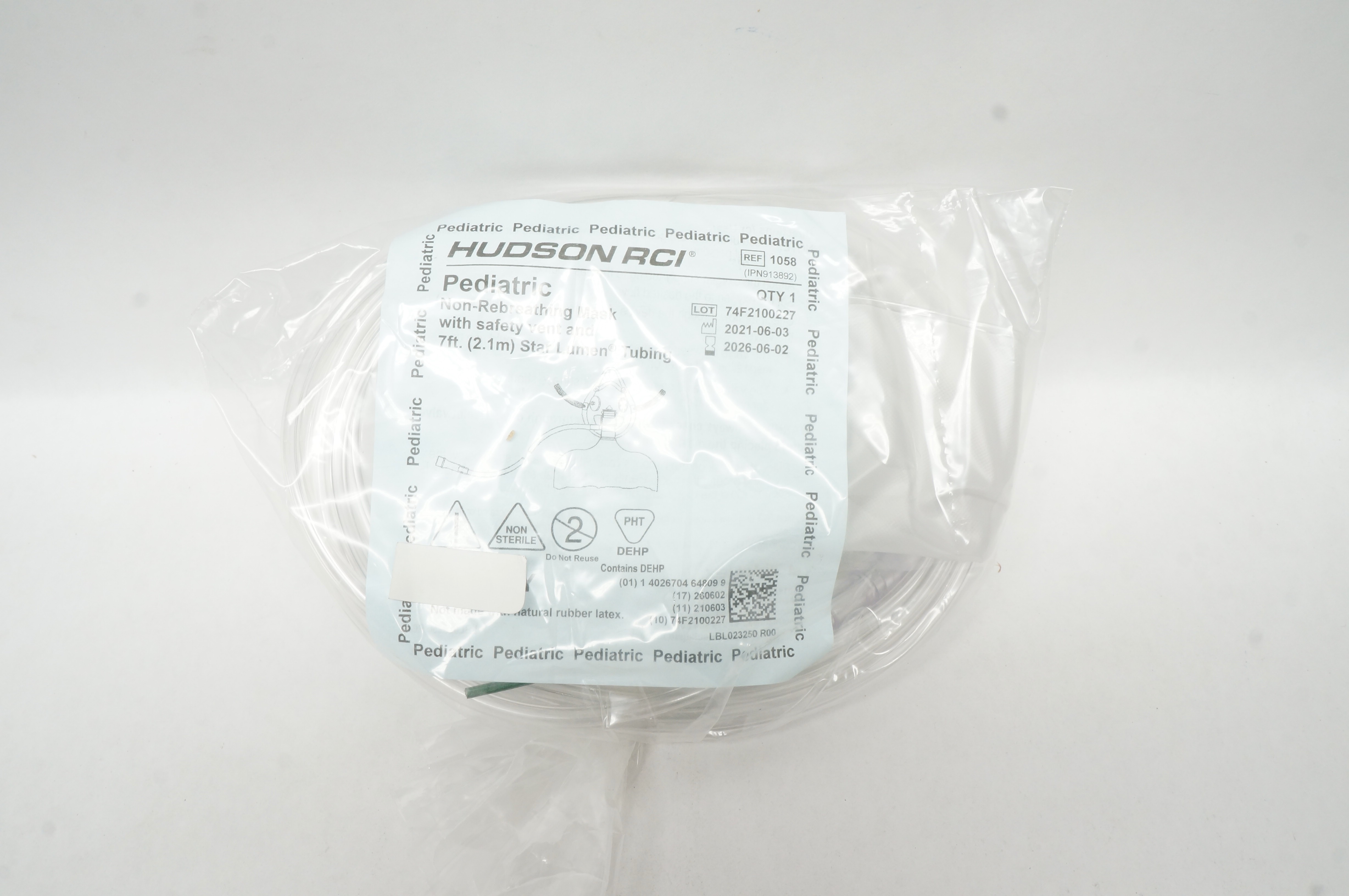 Hudson RCI 1058 Pediatric Non-Rebreathing Mask with Safety Vent 7Ft.