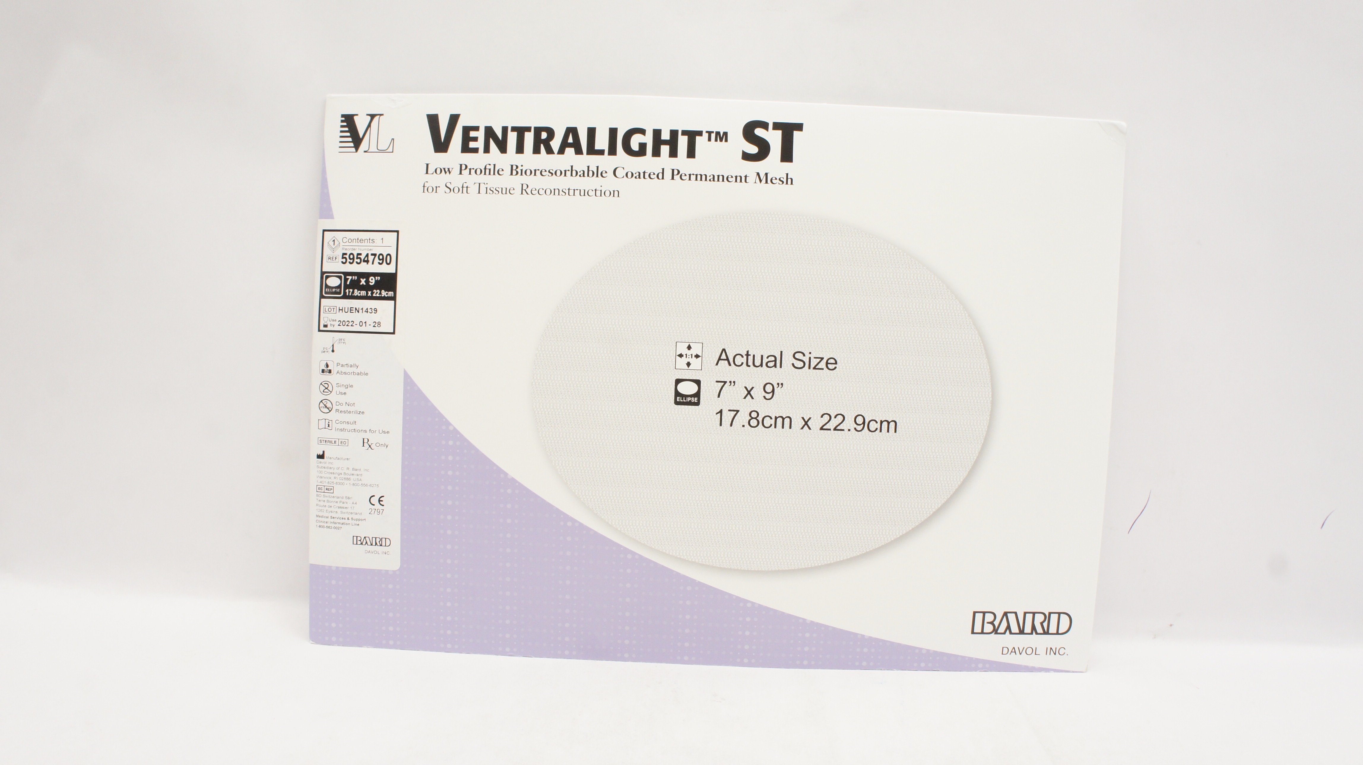 Bard 5954790 Ventralight ST Low Profile Coated Permanent Mesh 7inch x 9inch (x)