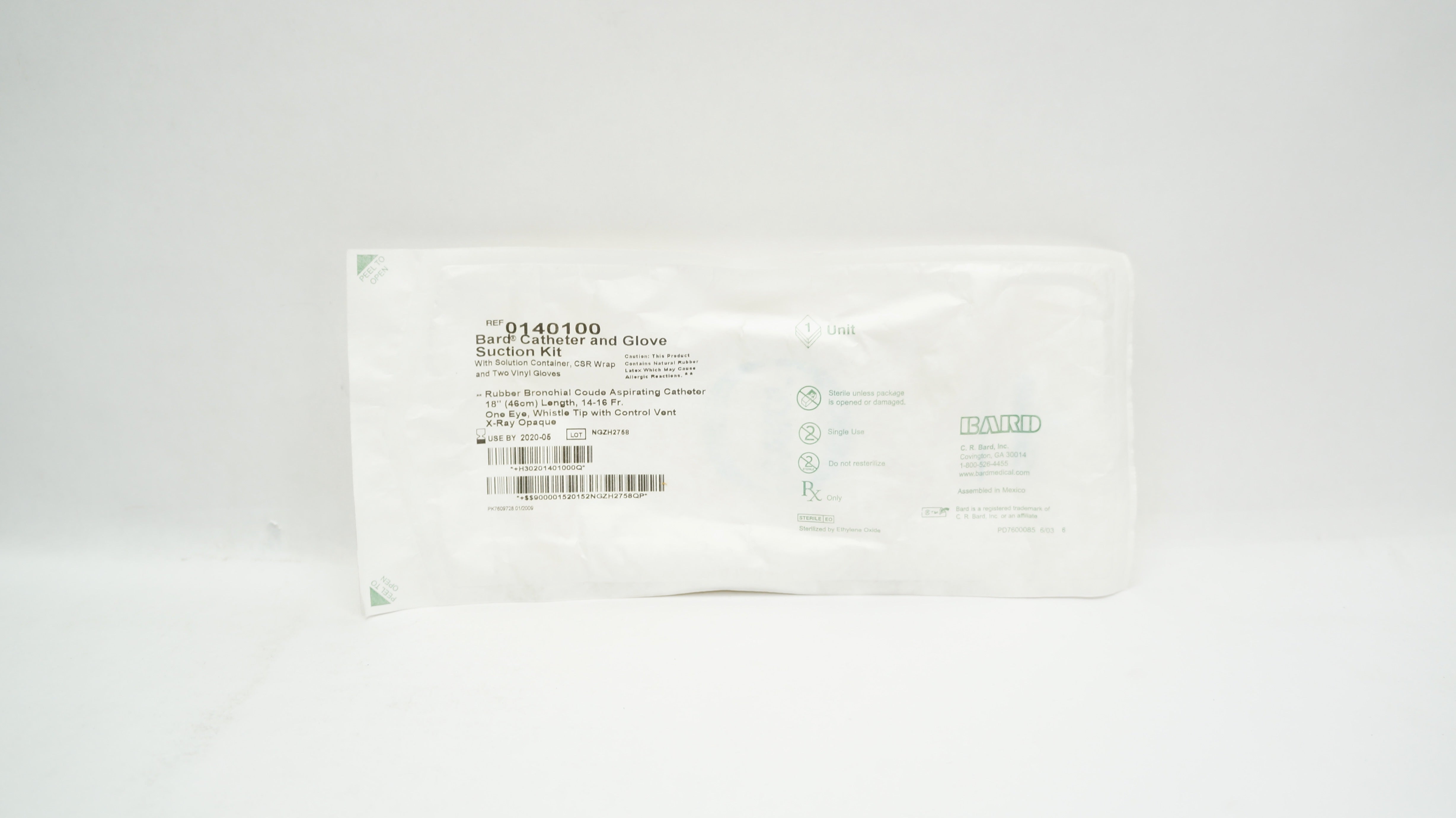 Bard 0140100 Bronchial Cath. And Glove Suction Kit 18inch Length 14-16Fr. (x)