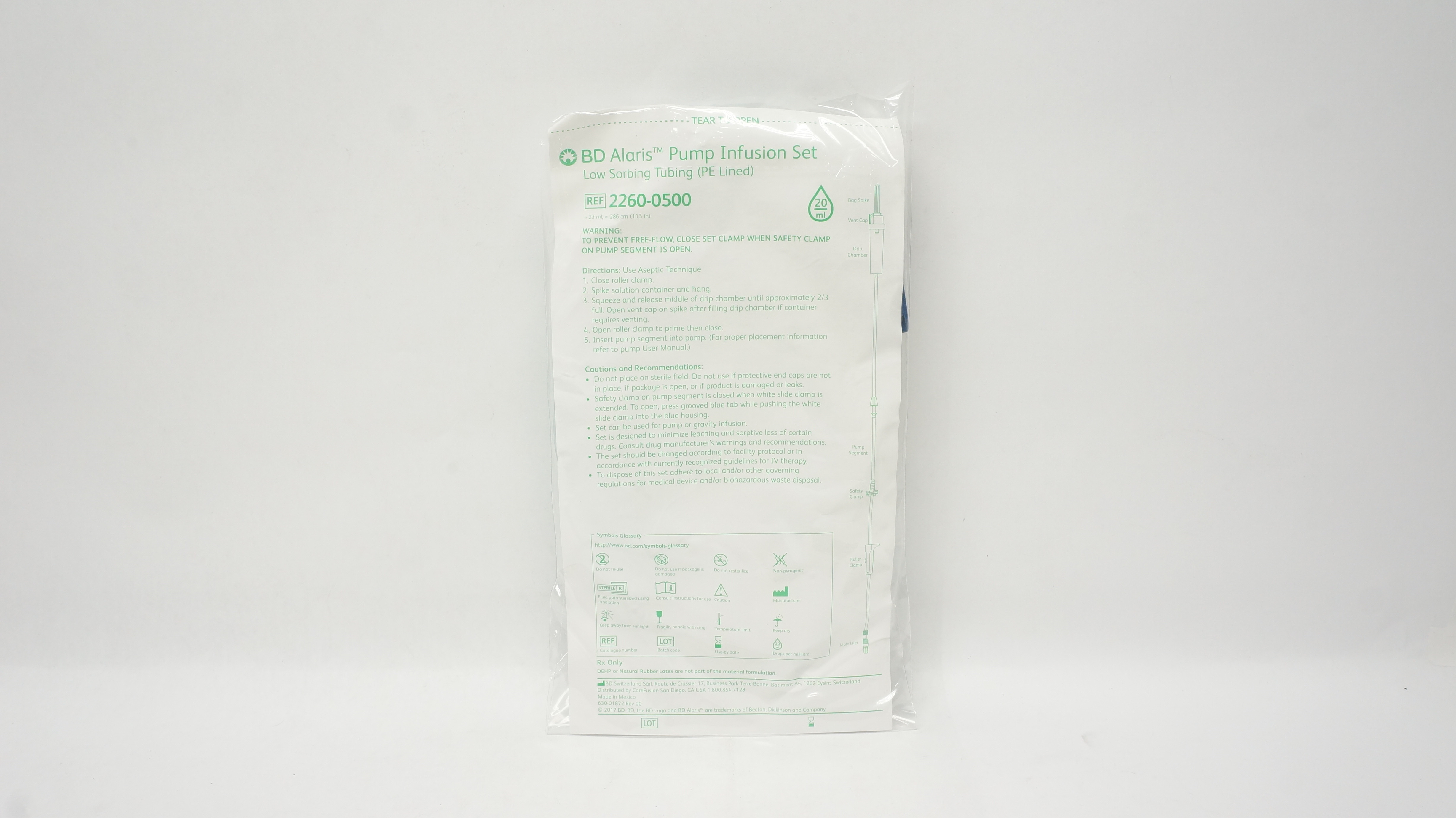 BD 2260-0500 Alaris Pump Infusion Set Low Sorbing Tubing 20 Drops per ml