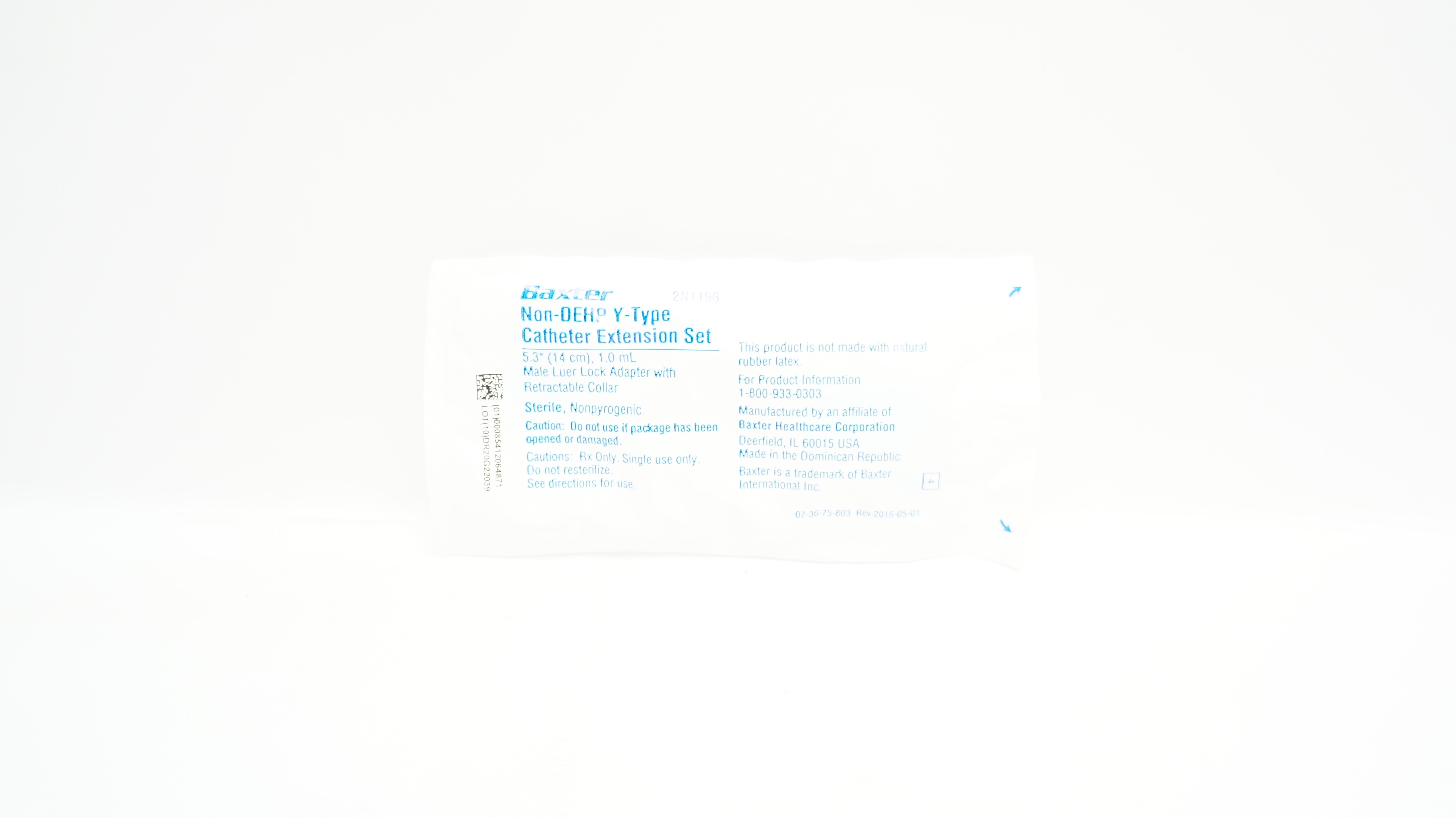 Baxter Non-DEHP Y-Type Catheter Extension Set 5.3In, 1.0mL