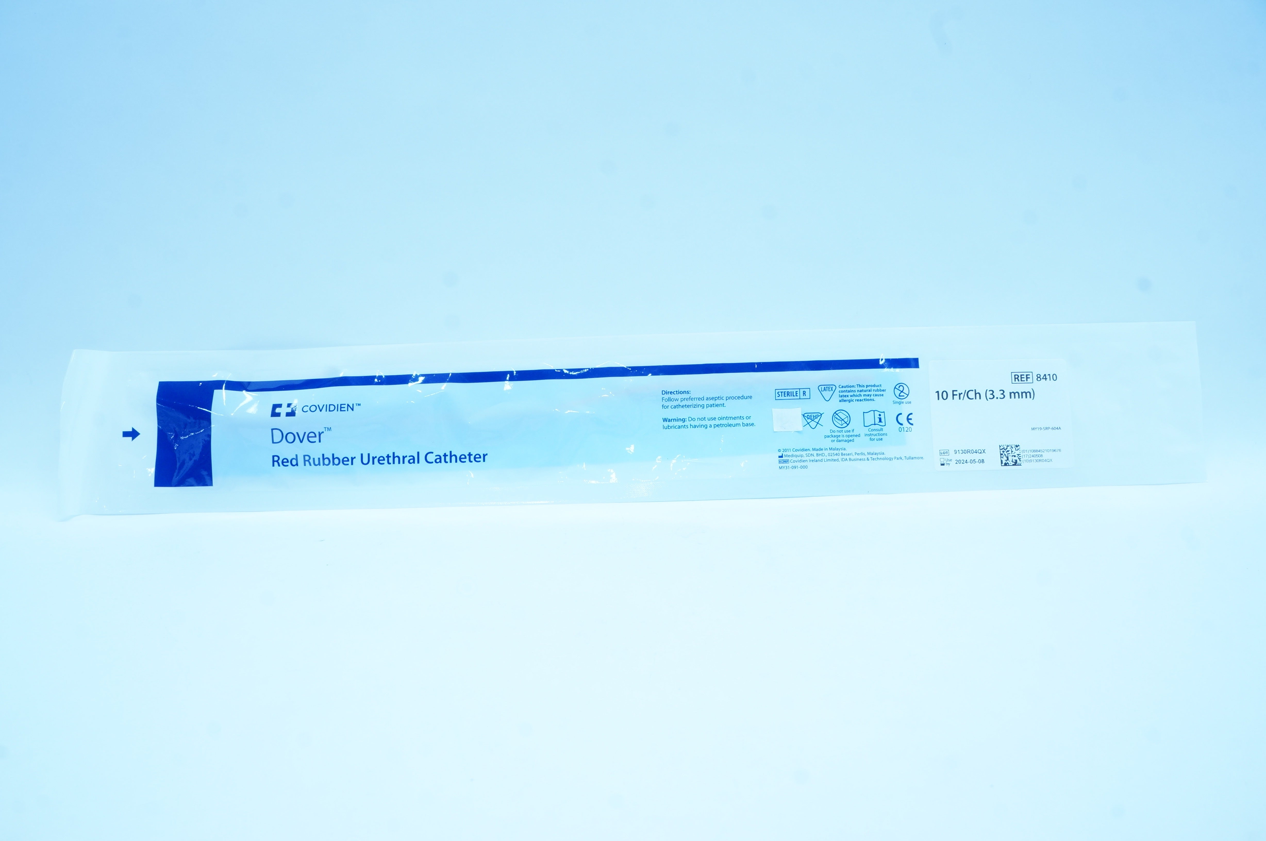 Covidien 8410 Dover Red Rubber Urethral Cath. 10Fr/Ch