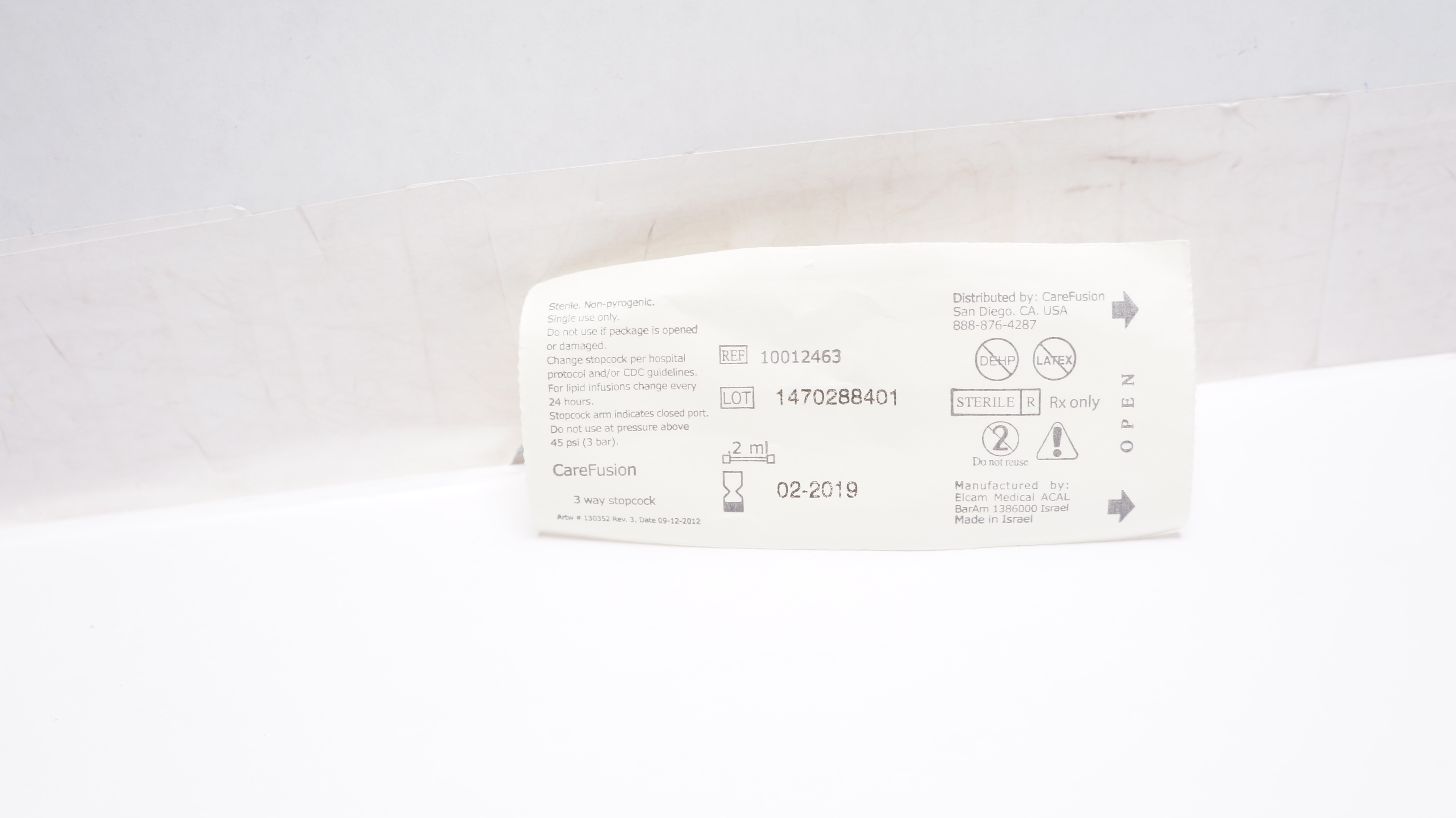 Elcam Medical 10012463 CareFusion 3Way Stopcock 2ml (x)