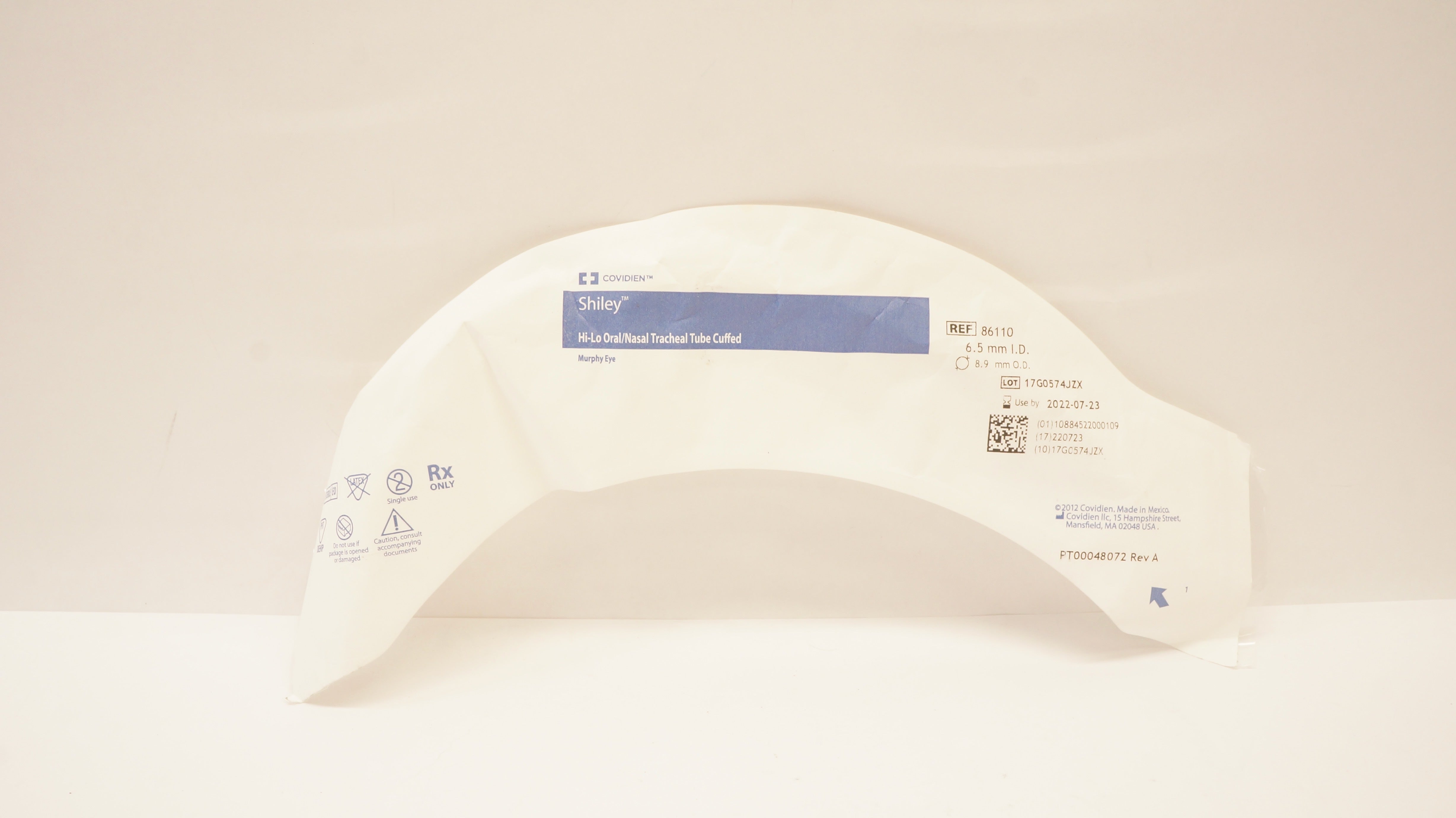 Covidien 86110 Shiley Hi-Lo Oral/Nasal Tracheal Tube Cuffed 6.5mm x 8.9mm (x)