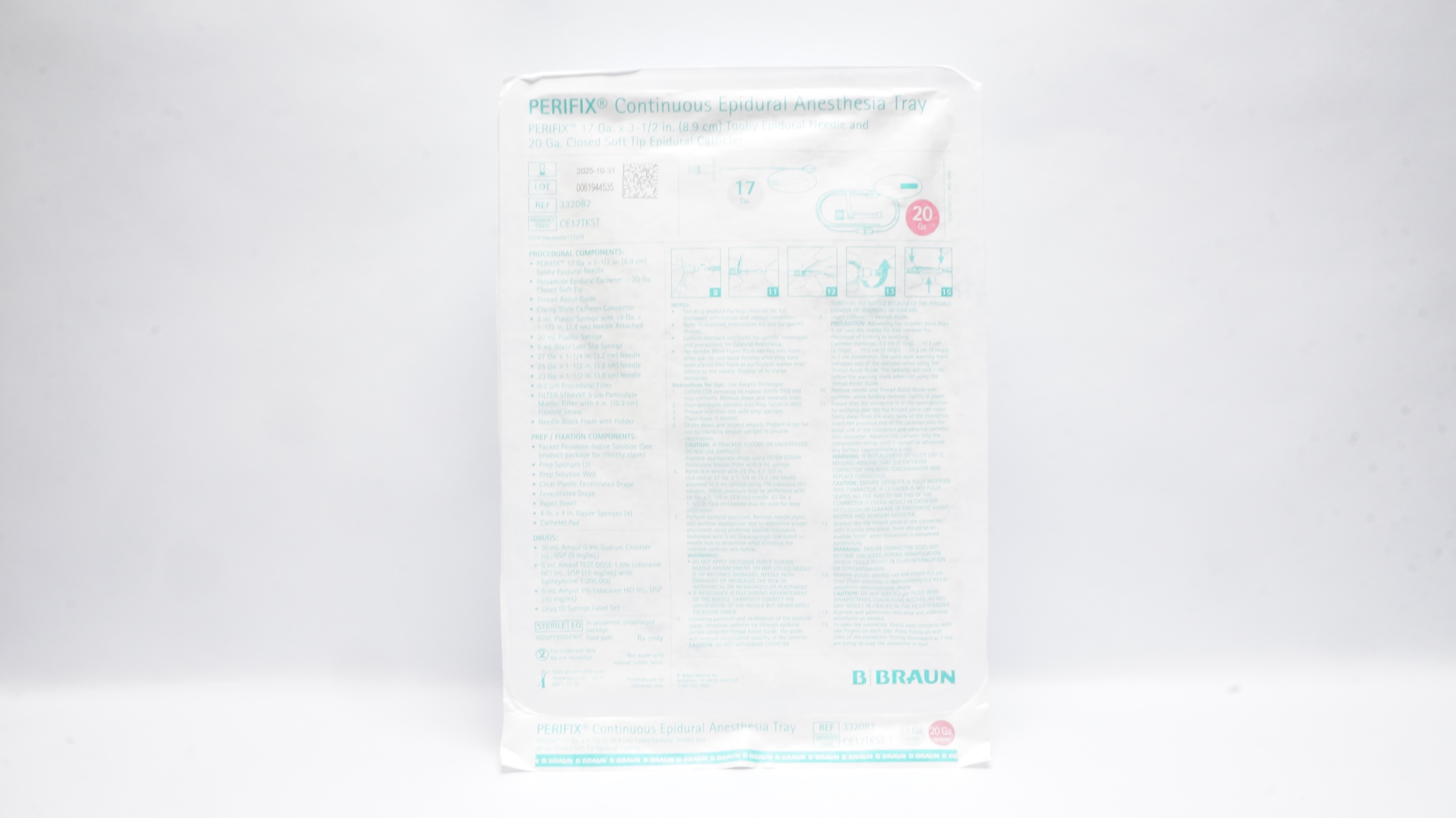 B.Braun 332082 PERIFIX Continuous Epidural Anesthesia Tray 17Ga x 3-1/2inch
