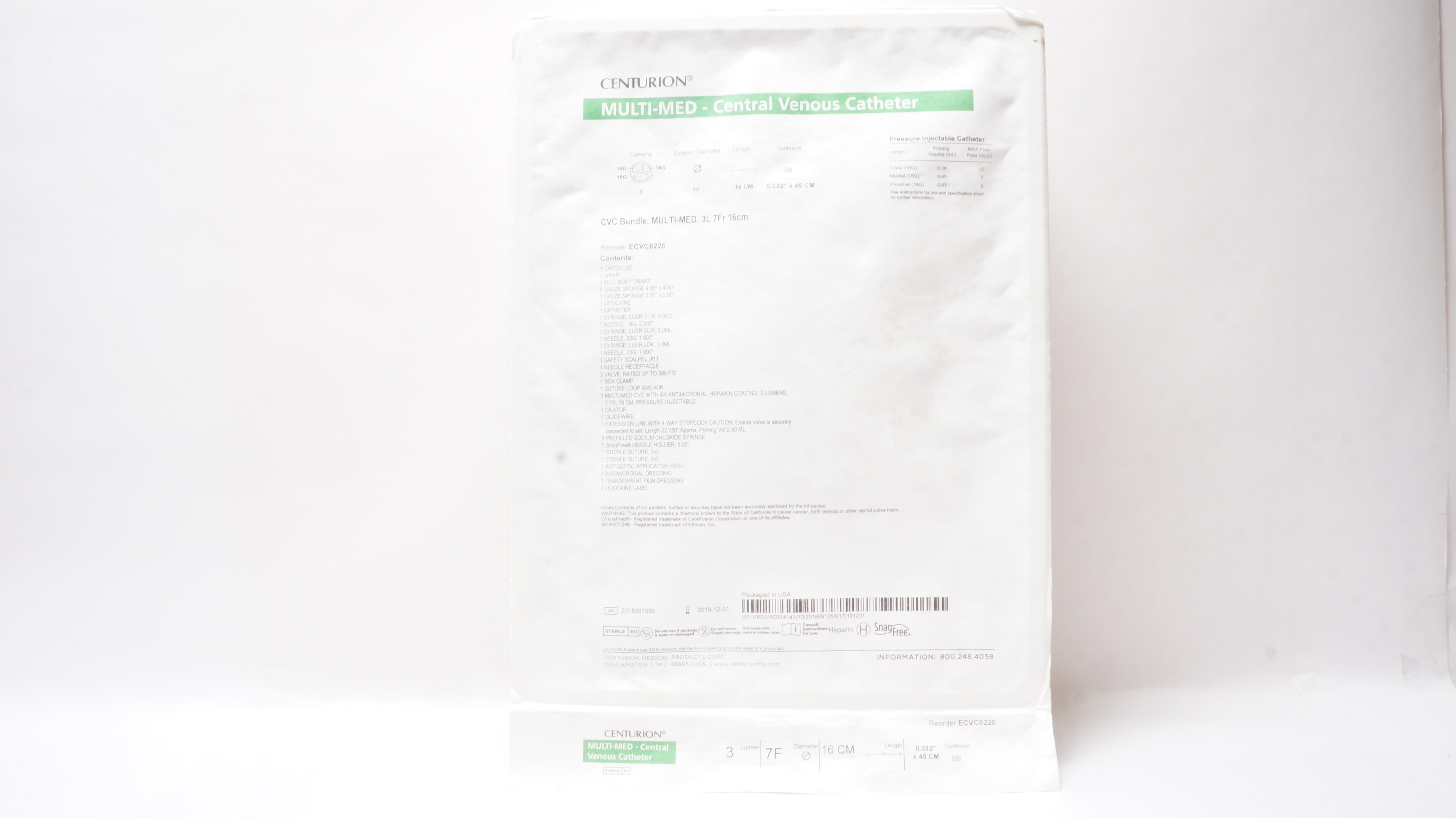 Centrum ECVC6220 Multi-Med Central Venous Catheter 3 Lumen 7F 16cm (x)