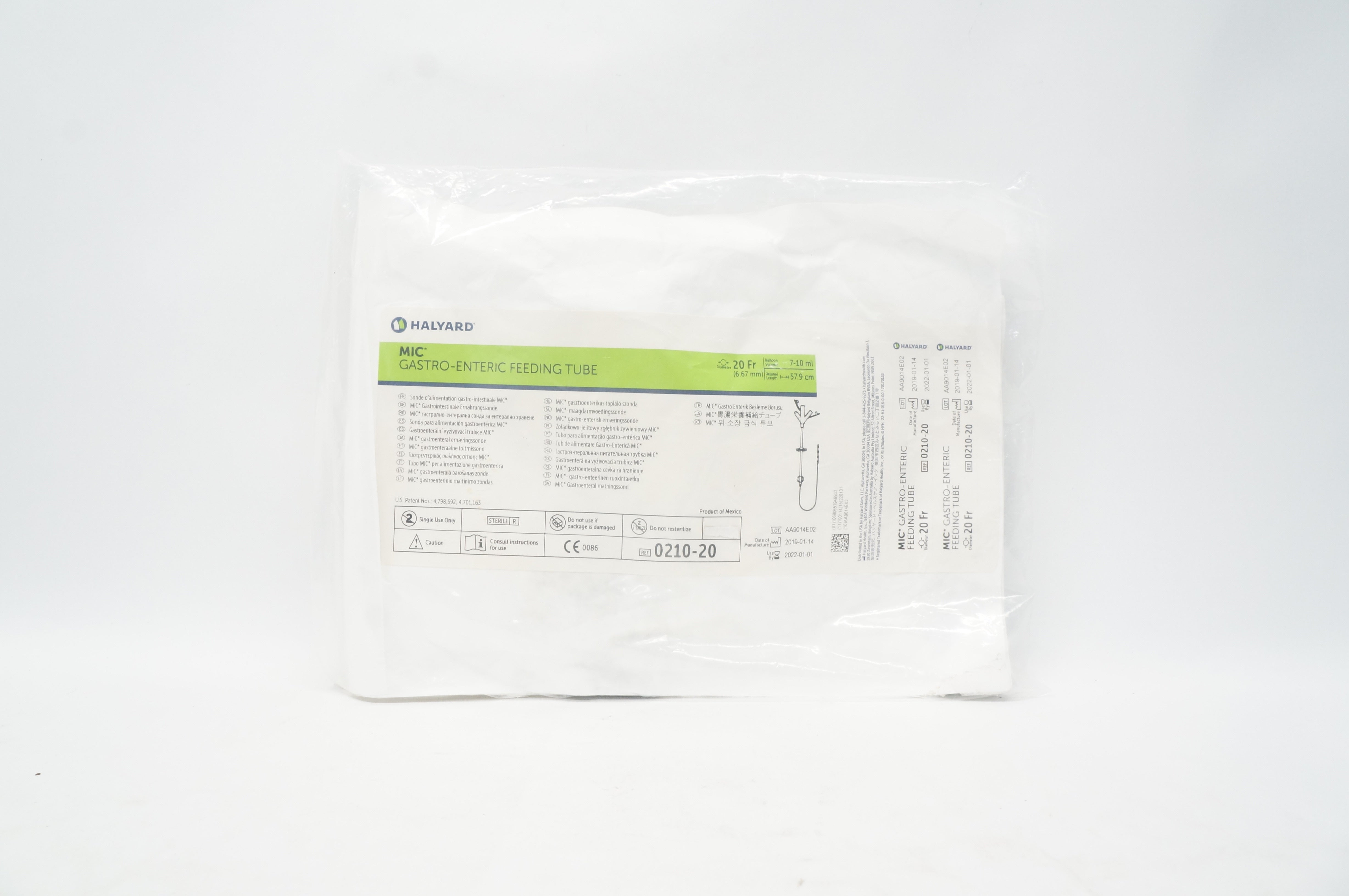 Halyard 0210-20 Mic Gastro-Enteric Feeding Tube 20Fr