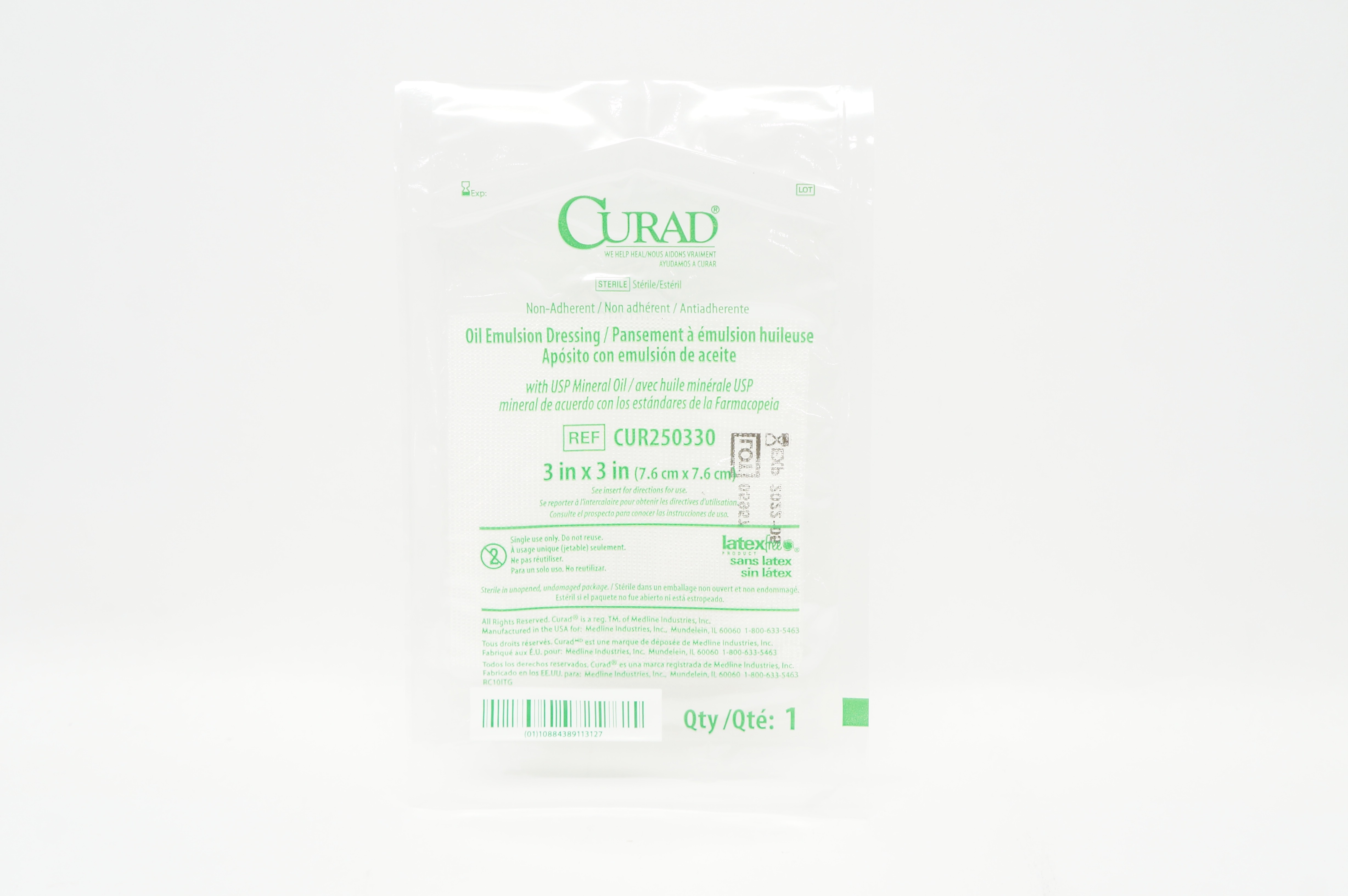 Medline CUR250330 Curad Non-Adherent Oil Emulsion Dressing 3inch x 3inch (x)