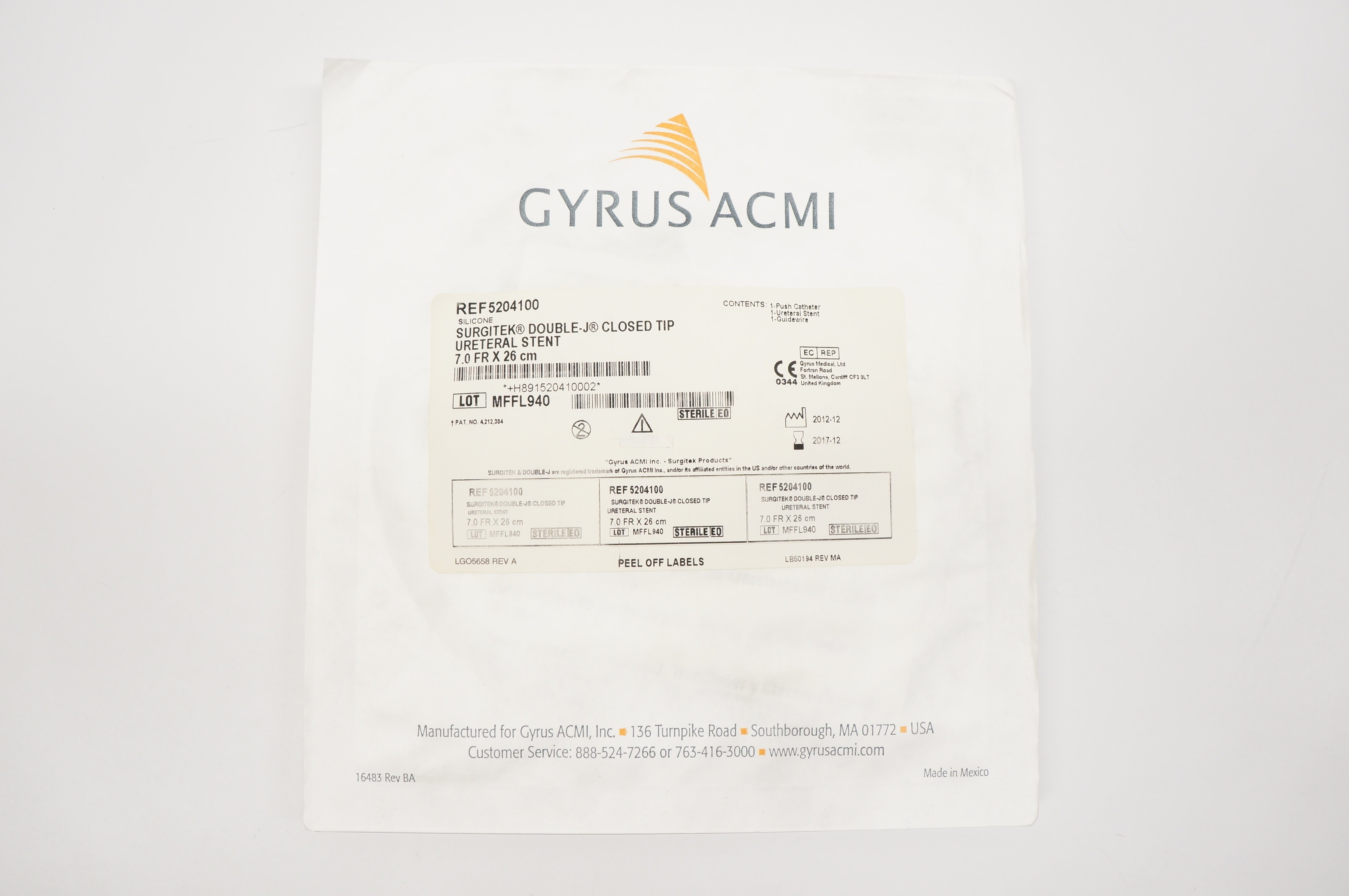 Gyrus Acmi 5204100 Surgitek Double-J Closed Tip Ureteral Stnt 7.0Fr x 26cm (x)