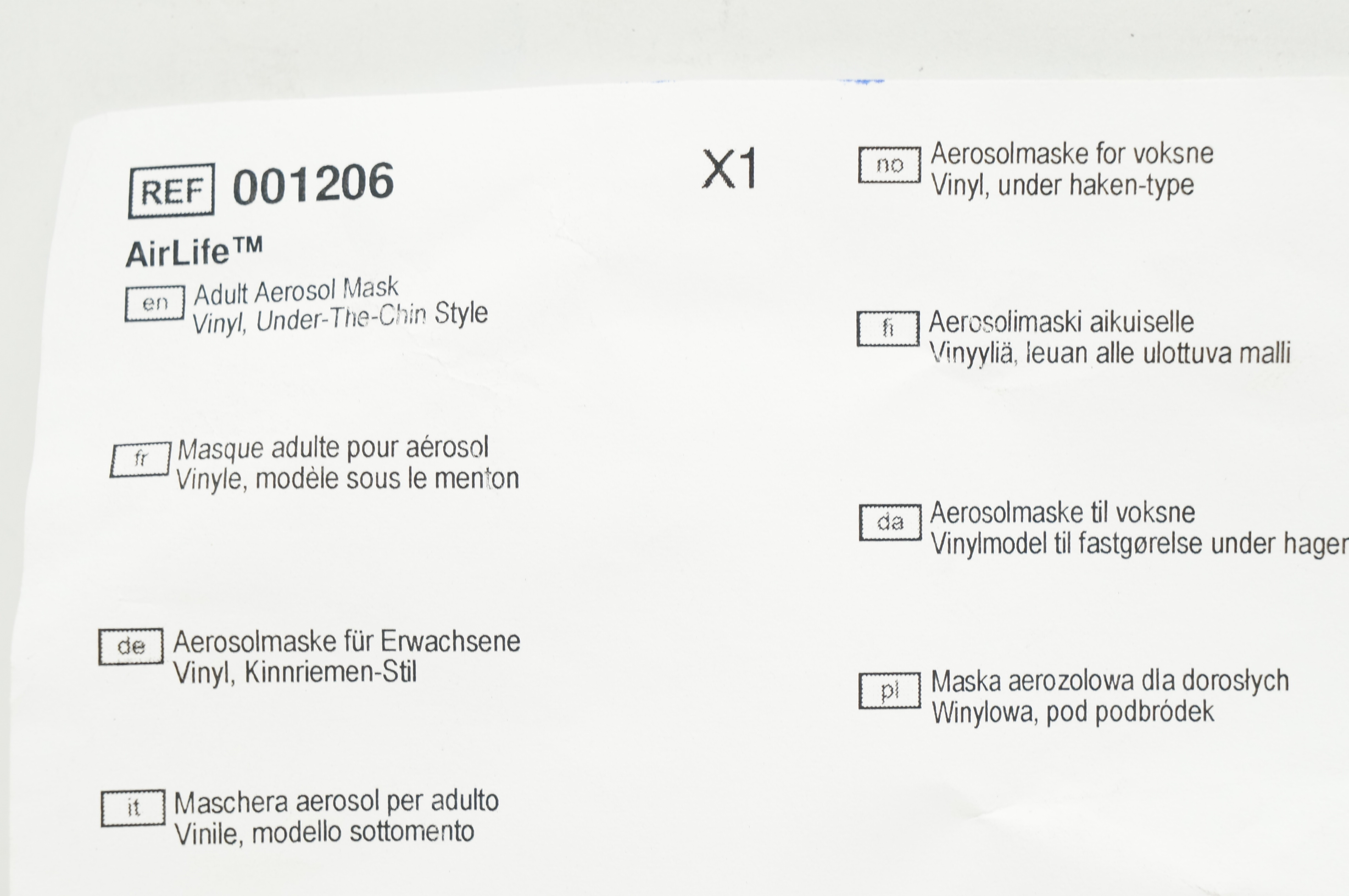 Vyaire 001206 AirLife Adult Aerosol Mask Vinyl Under-The-Chin Style
