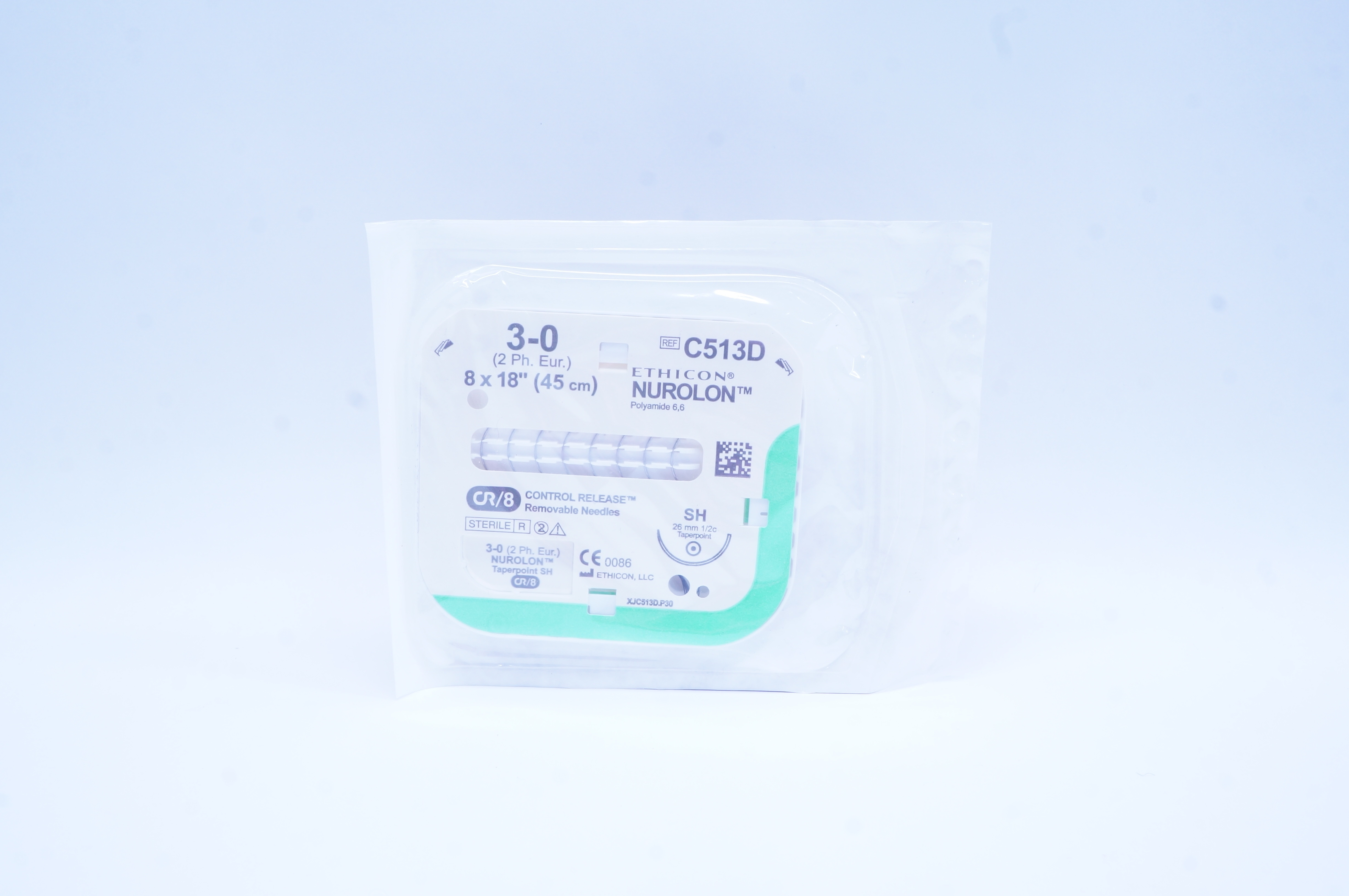 Ethicon C513D 3-0 Nurolon Polyamide 6,6 SH 26mm 1/2c Taperpoint, 8 x 18inch CR/8