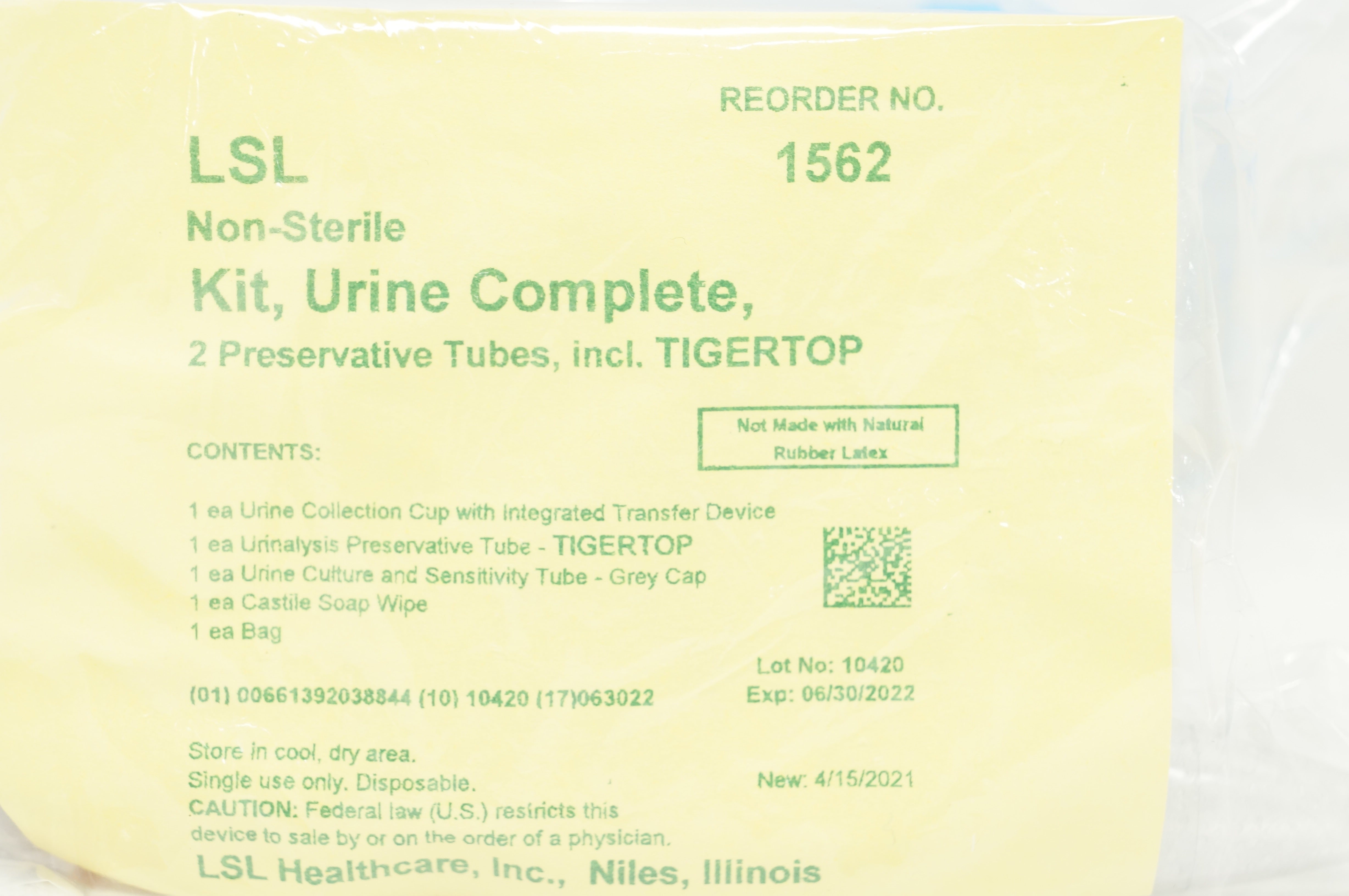 LSL Healthcare 1562 Kit, Urine Complete 2 Preservative Tubes, incl. Tigertop