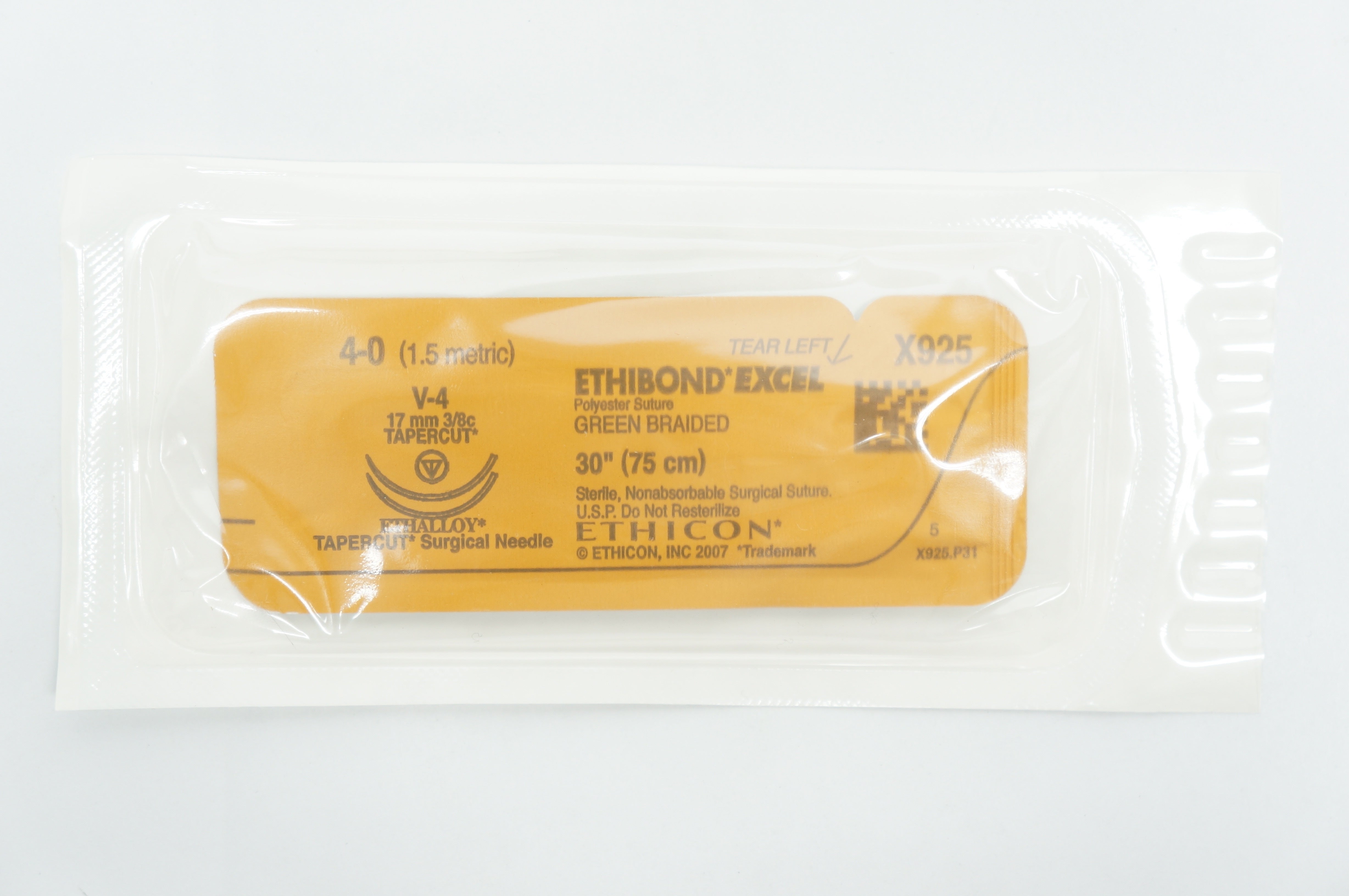 Ethicon X925 Green Braided Nonabsorbable Polyester Stre. 4-0, 30in., Tapercut (x)