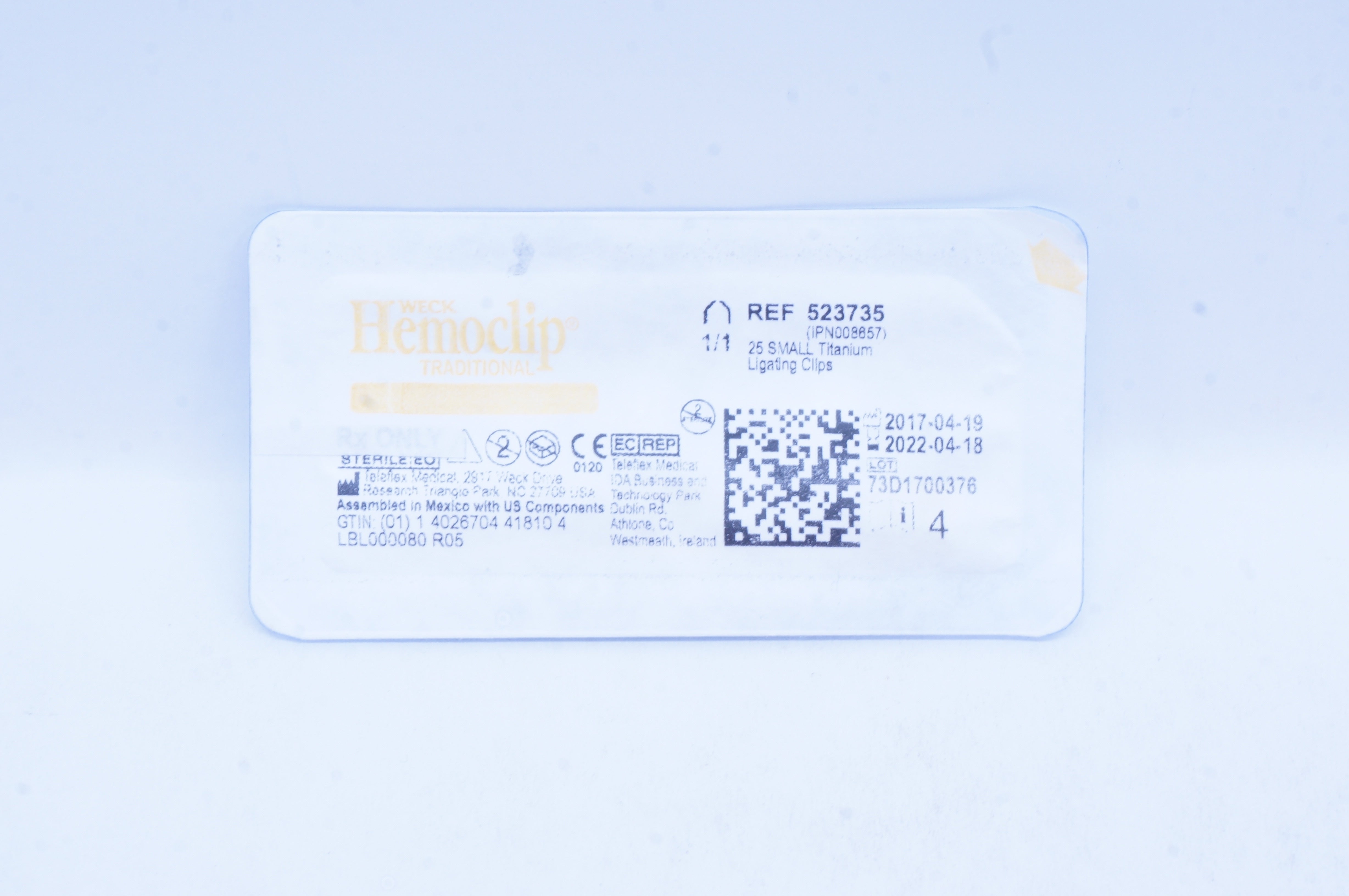 Teleflex 523735 Weck Hemoclip Traditional 25 Small Titanium Ligating (x)