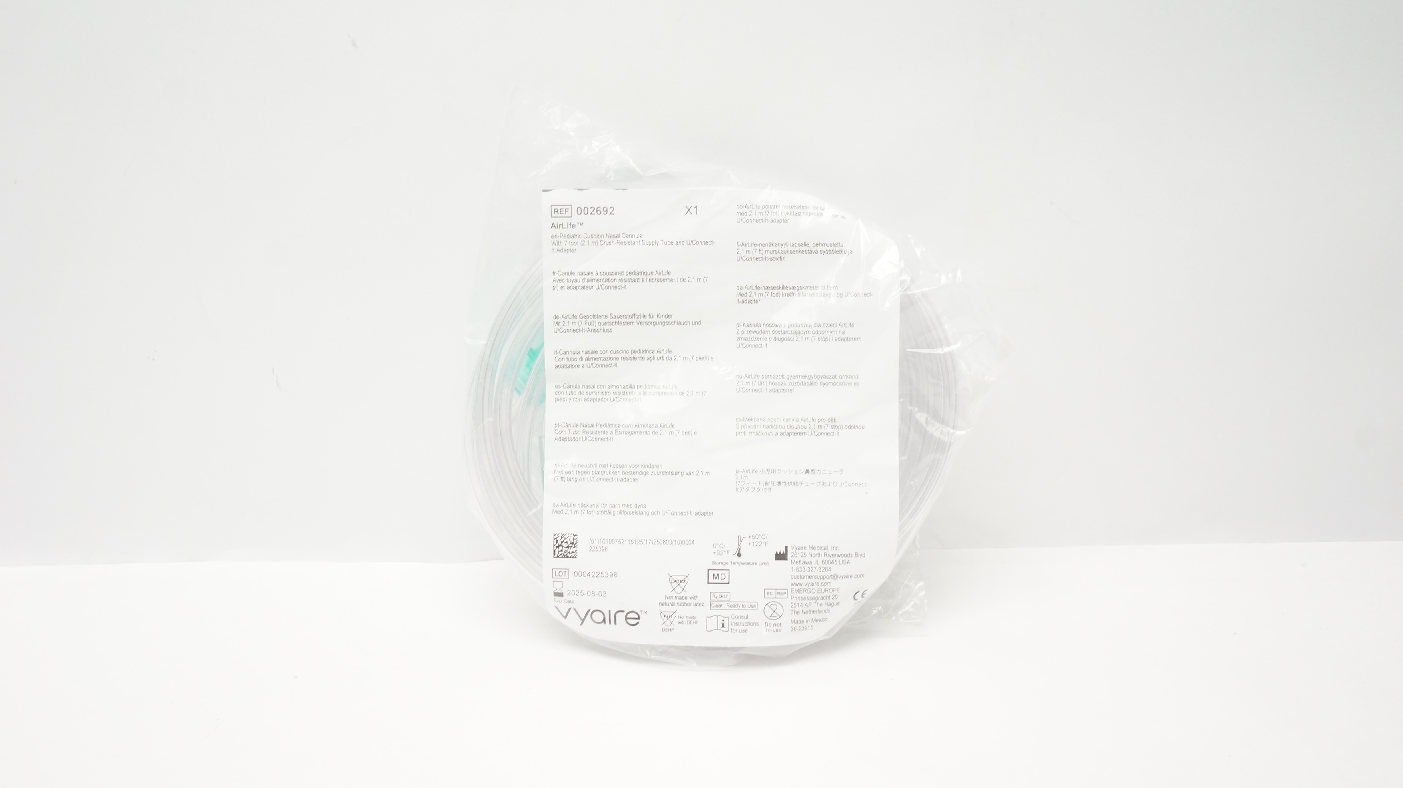 Vyaire 002692 Airlife Pediatric Cushion Nasal Cannula w/7ft. Supply Tube