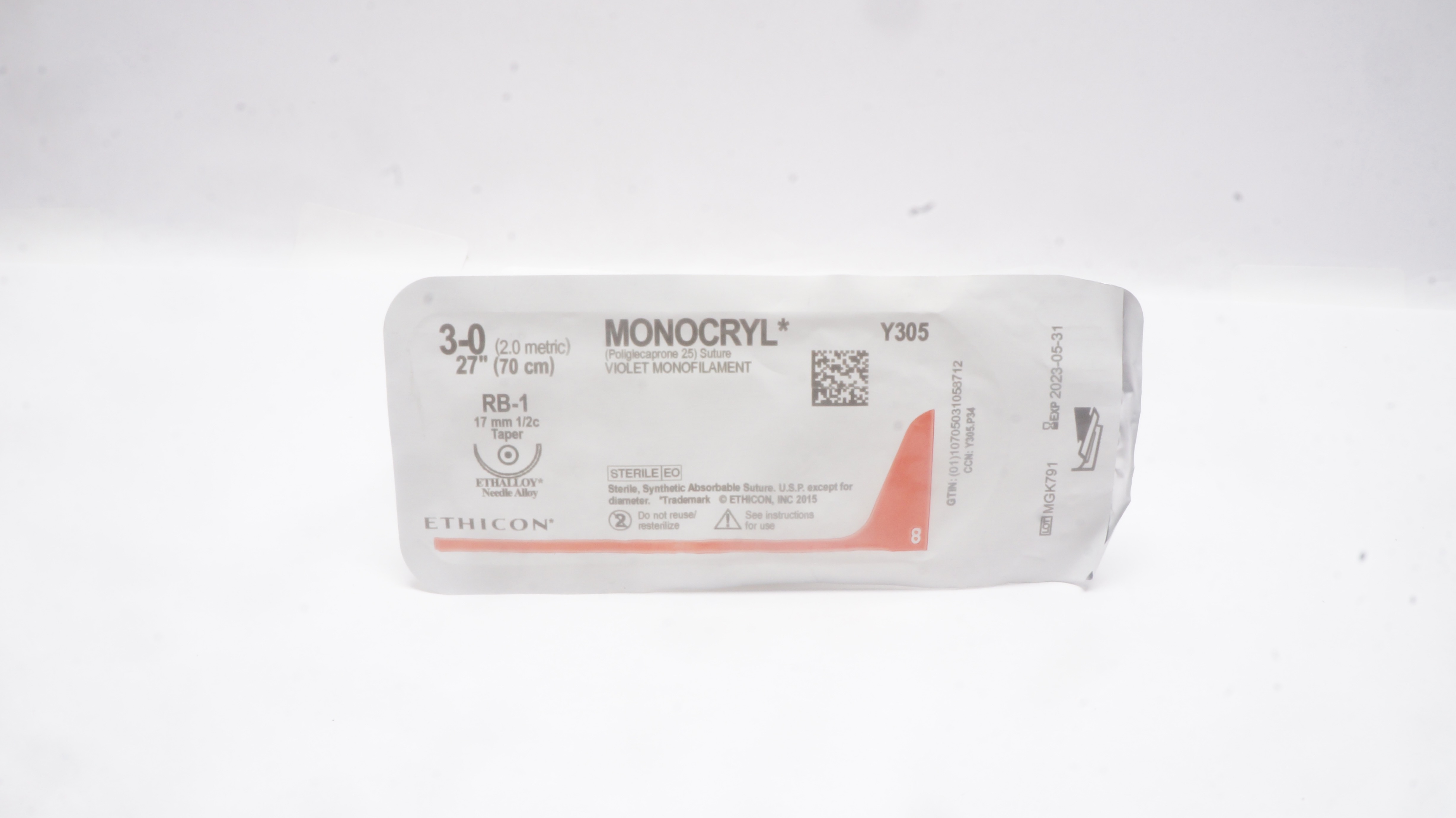 Ethicon Y305 3-0 MONOCRYL, RB-1, 17mm 1/2c Taper, 27inch (x)