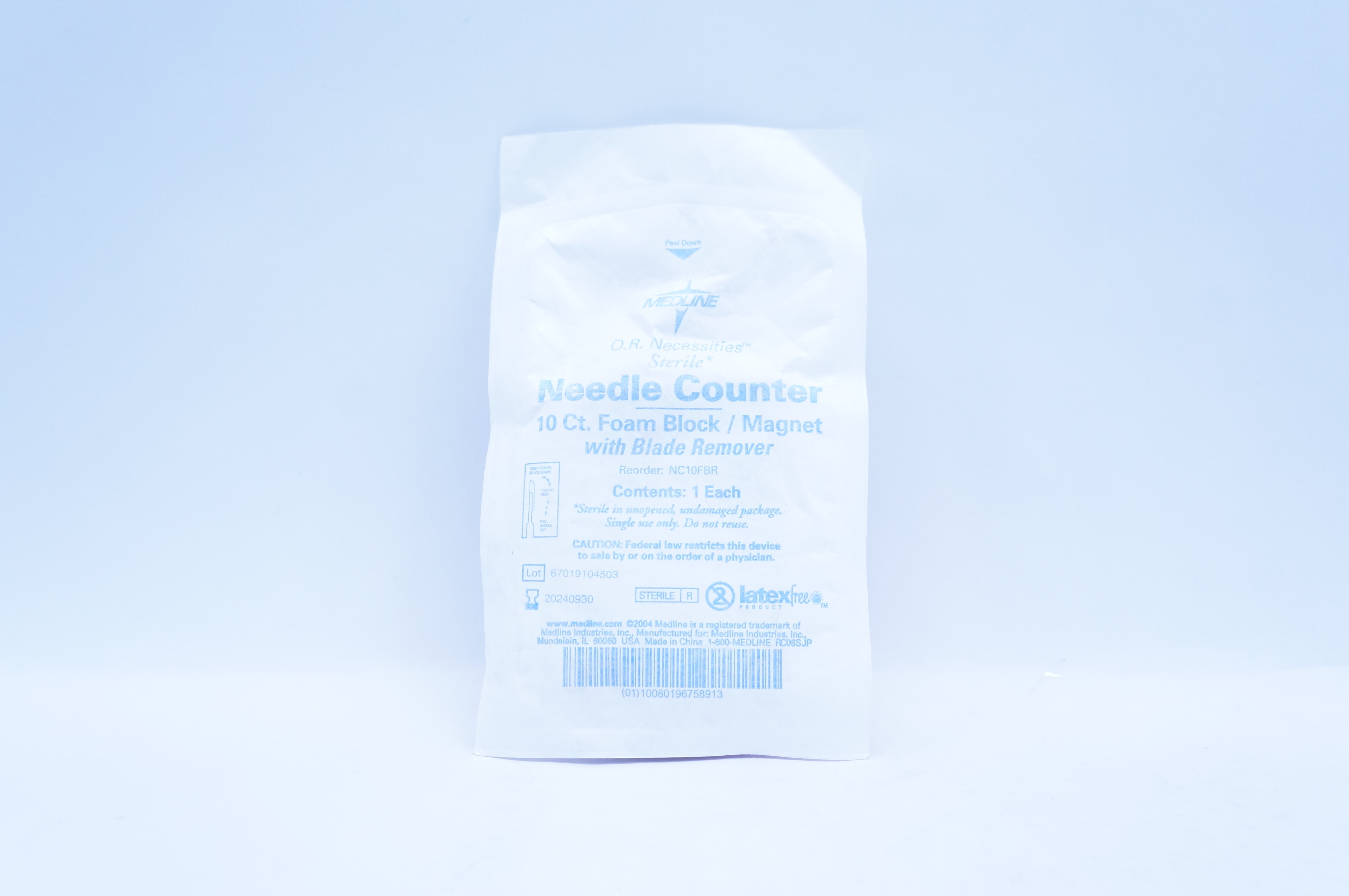 Medline NC10FBR O.R. Necessities Sterile Ndle Counter 10Ct. Foam Block/Magnet