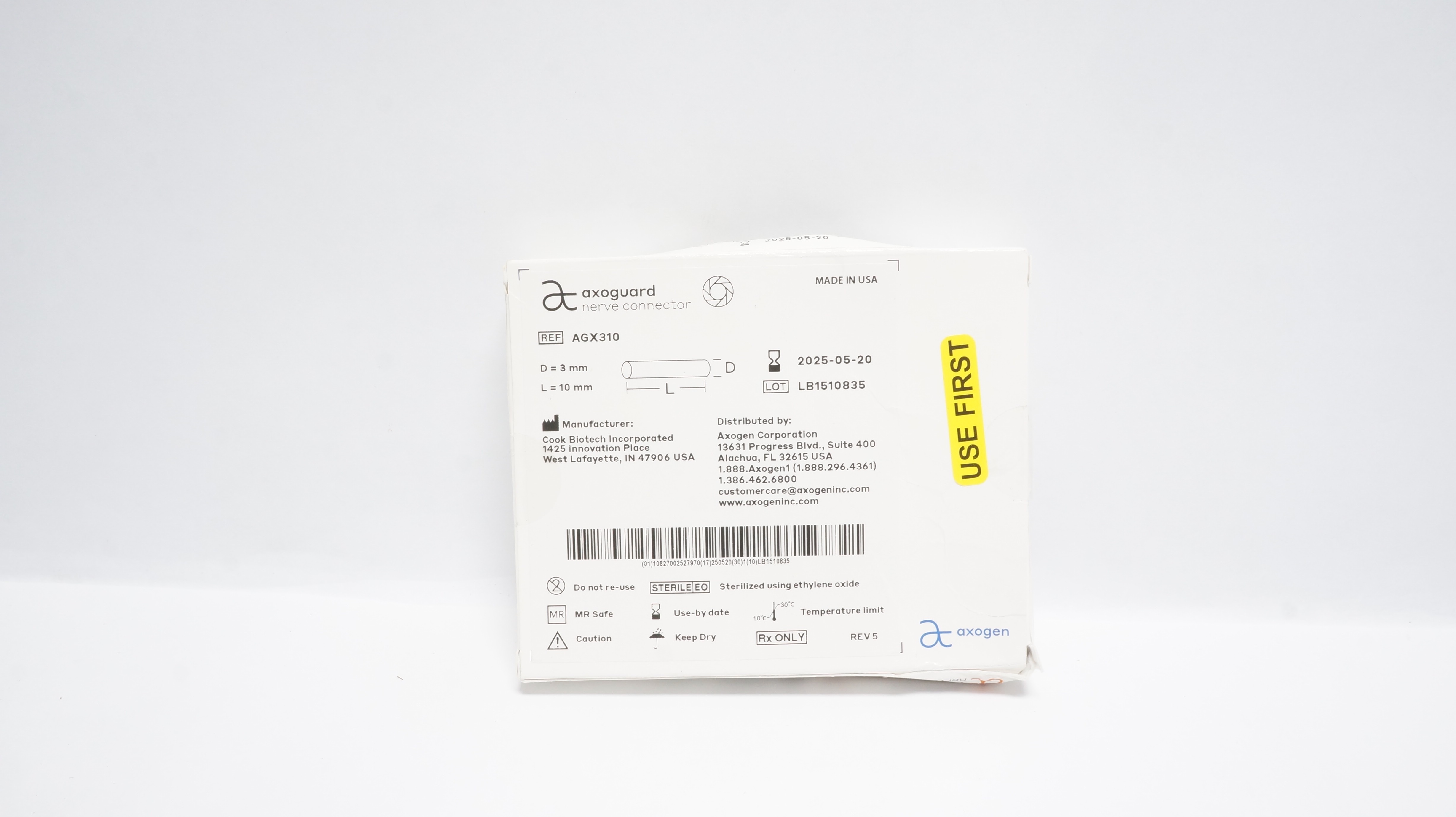 Cook Biotech Incorporated AGX310 Axogen Axoguard Nerve Connector 3 x 10mm (x)