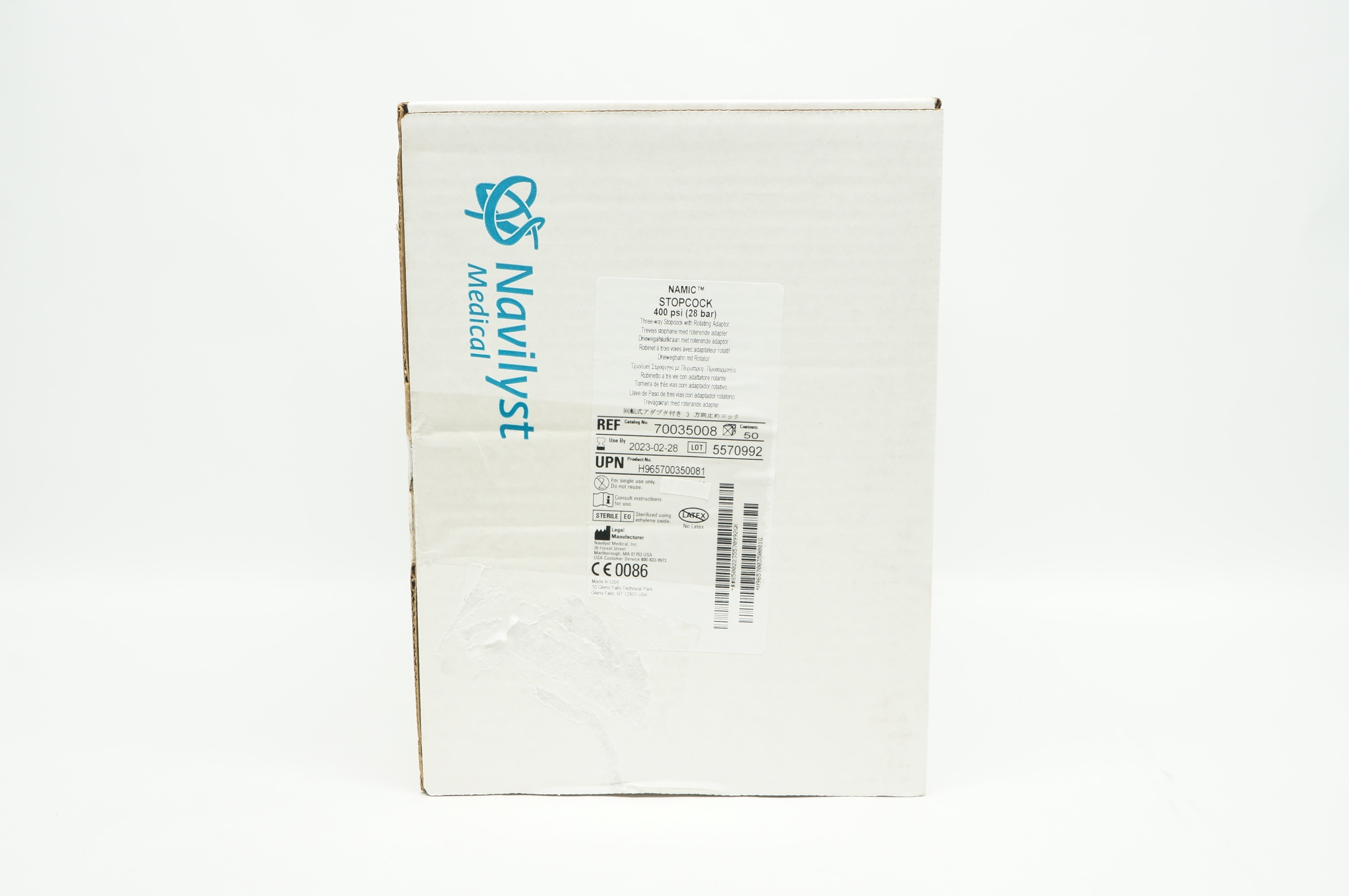 Navilyst Medical 70035008 400psi 3-Way Stopcock w/Rotating Adaptor - Box of 50