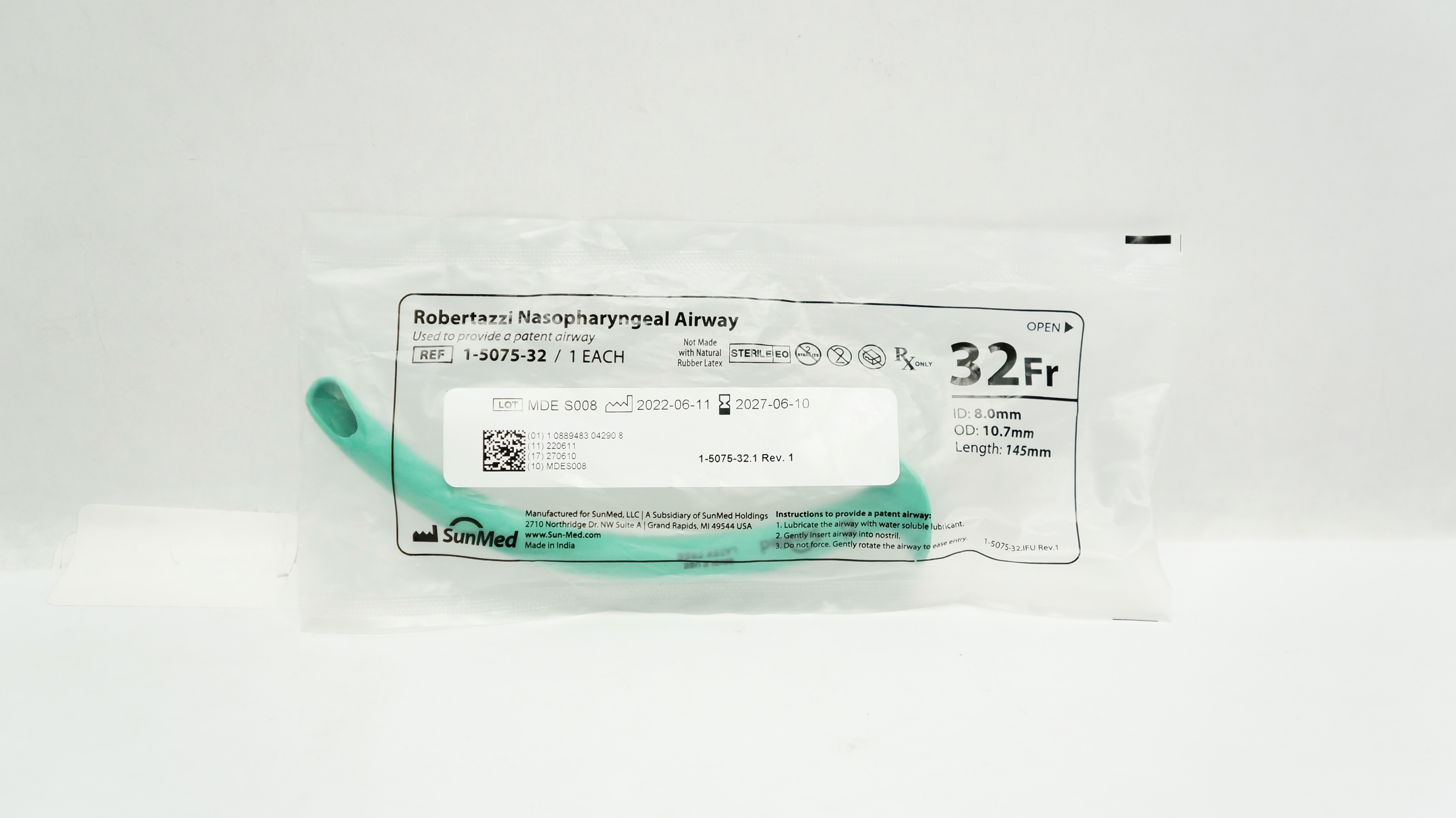 SunMed 1-5075-32 Robertazzi Nasopharyngeal Airway 32Fr x 8.0mm ID x 10.7mm OD