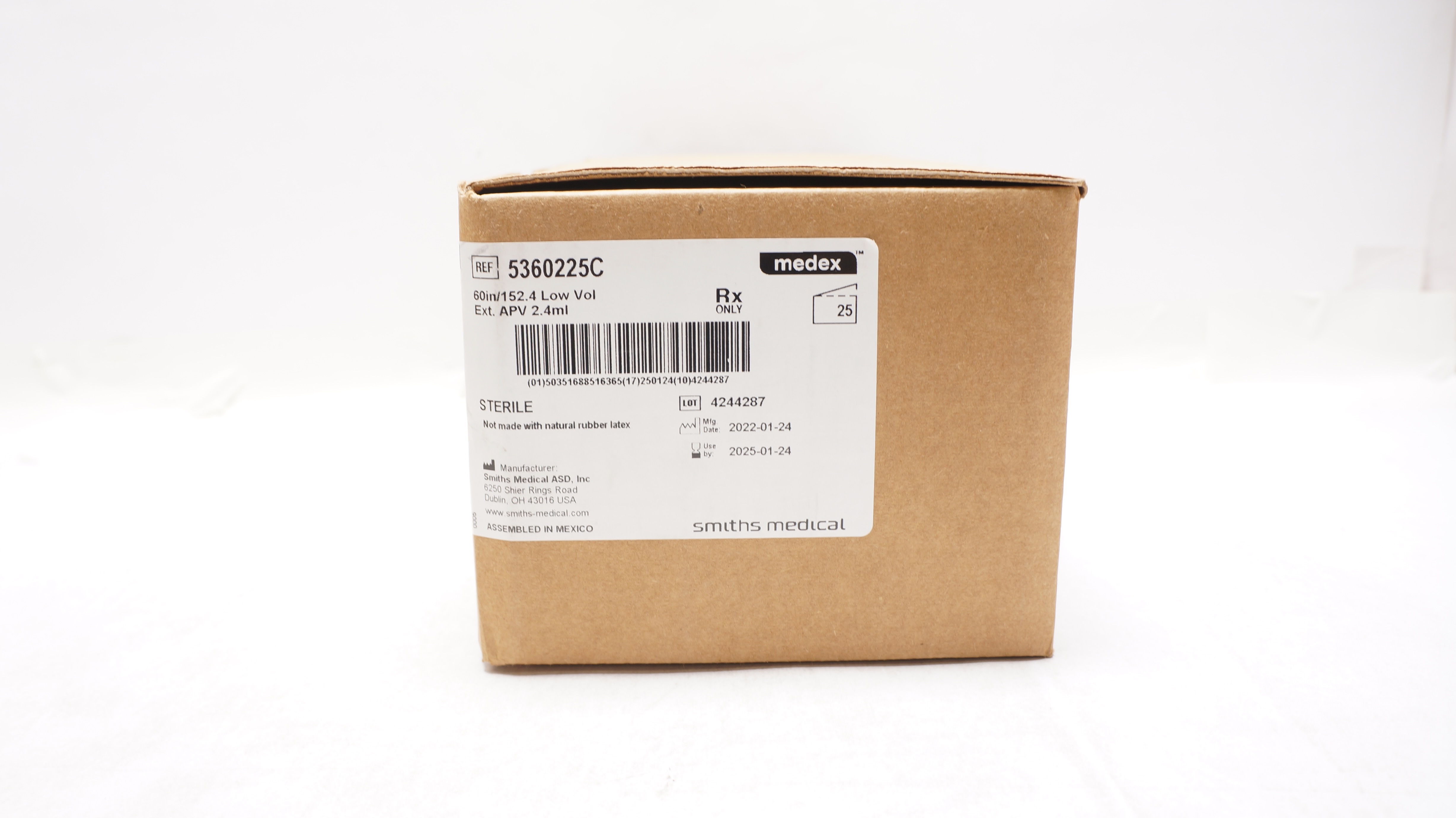 Smiths Medical 5360225C Medex 60inch/152.4 Low Vol Ext. APV 2.4 mL - Box of 25