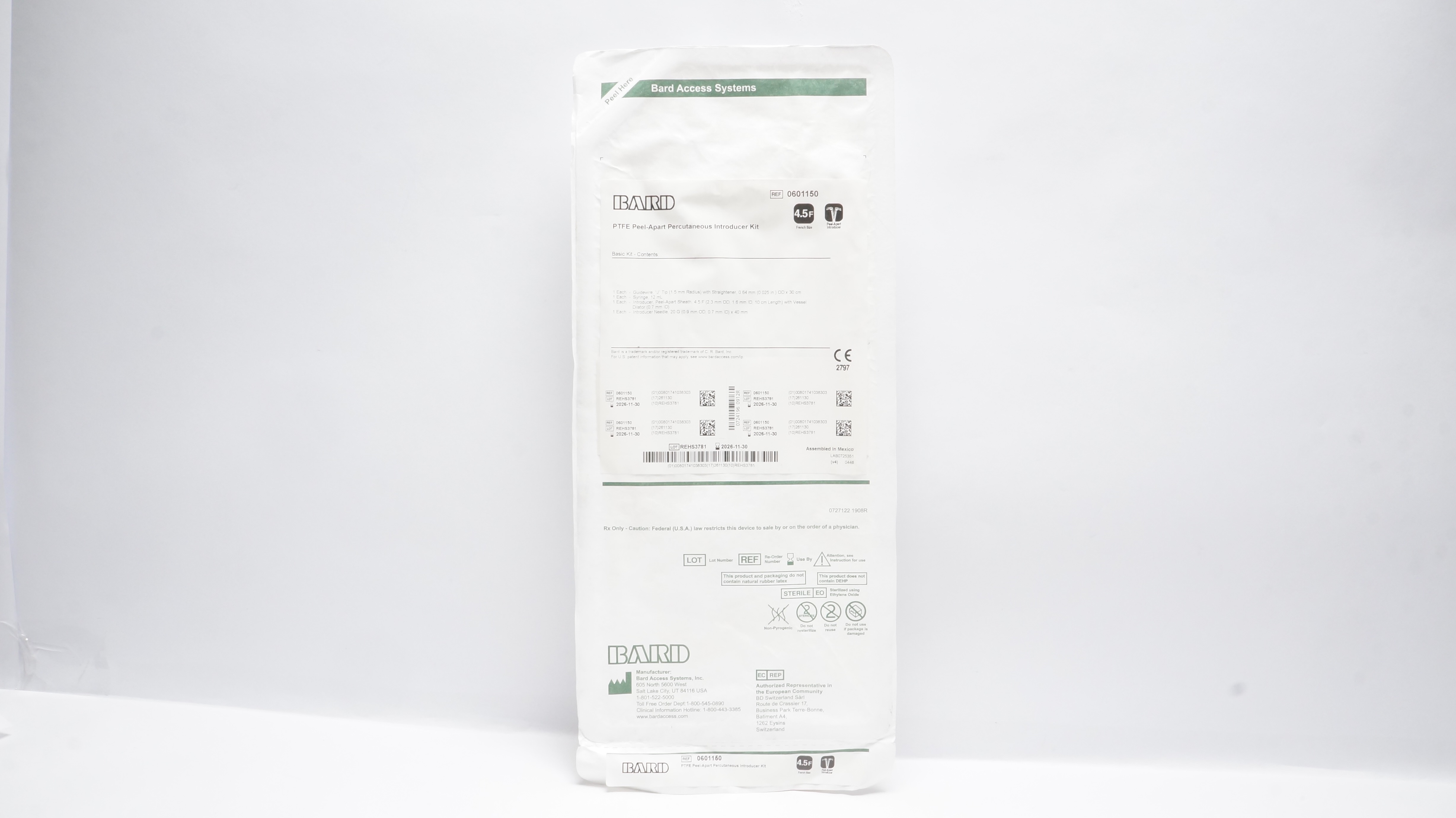 Bard 0601150 PTFE Peel-Apart Percutaneous Introducer Kit 4.5F