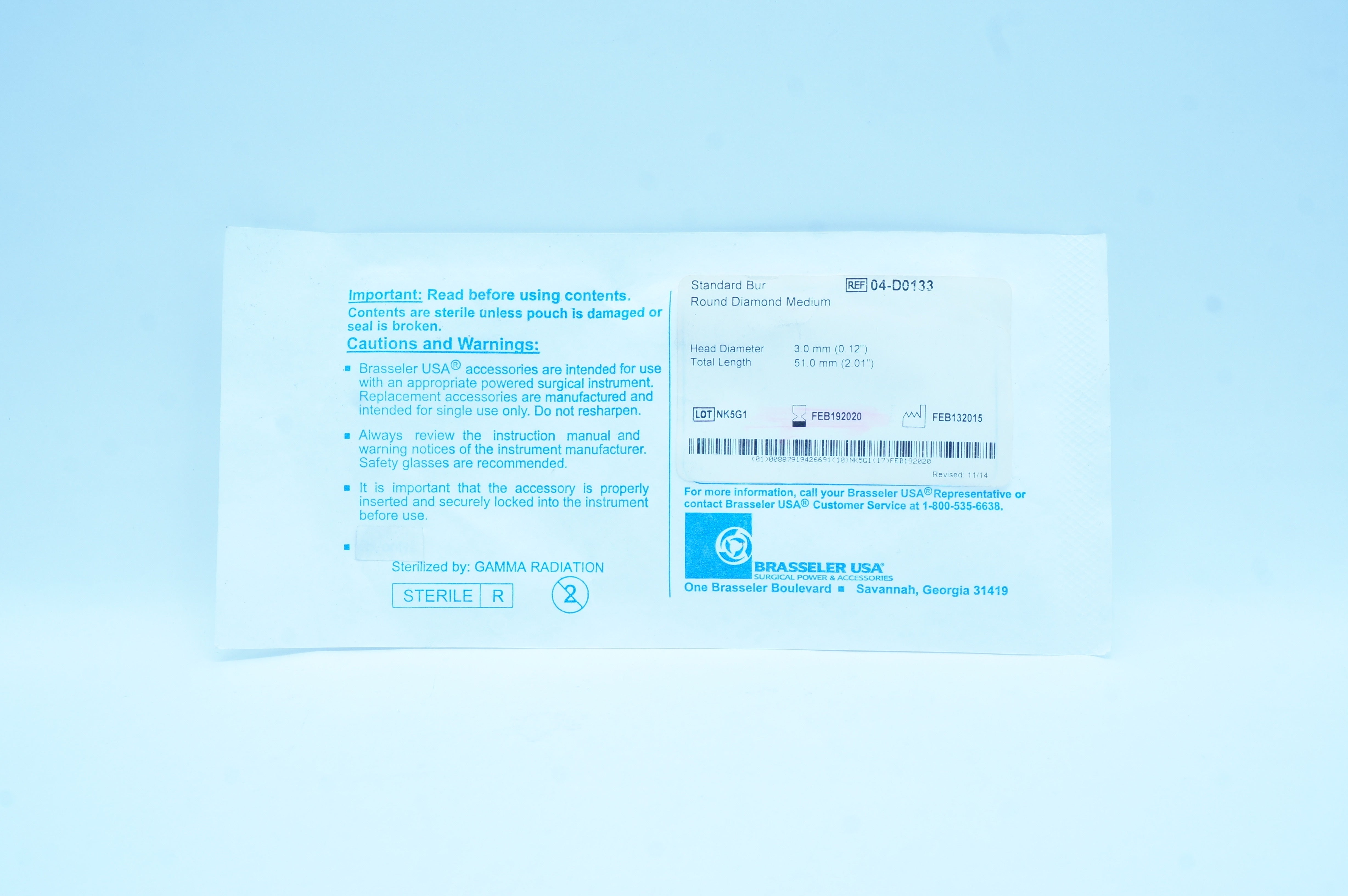 Brasseler 04-D0133 Standard Bur Round Diamond Medium 0.12 x 2.01 inch (x)