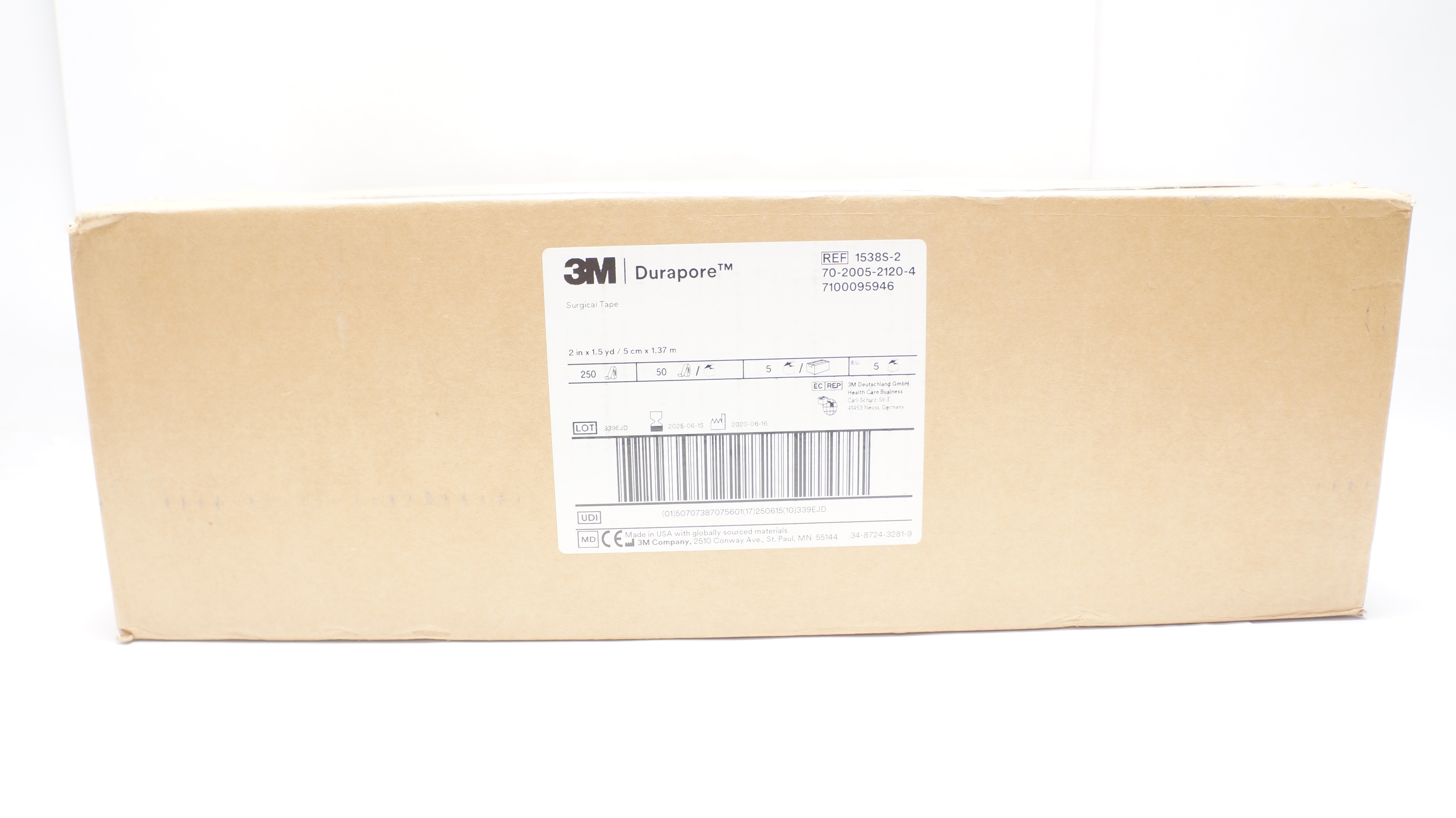 3M 1538S-2 Durapore Surgical Tape 2inch x 1.5yd. - Case of 250