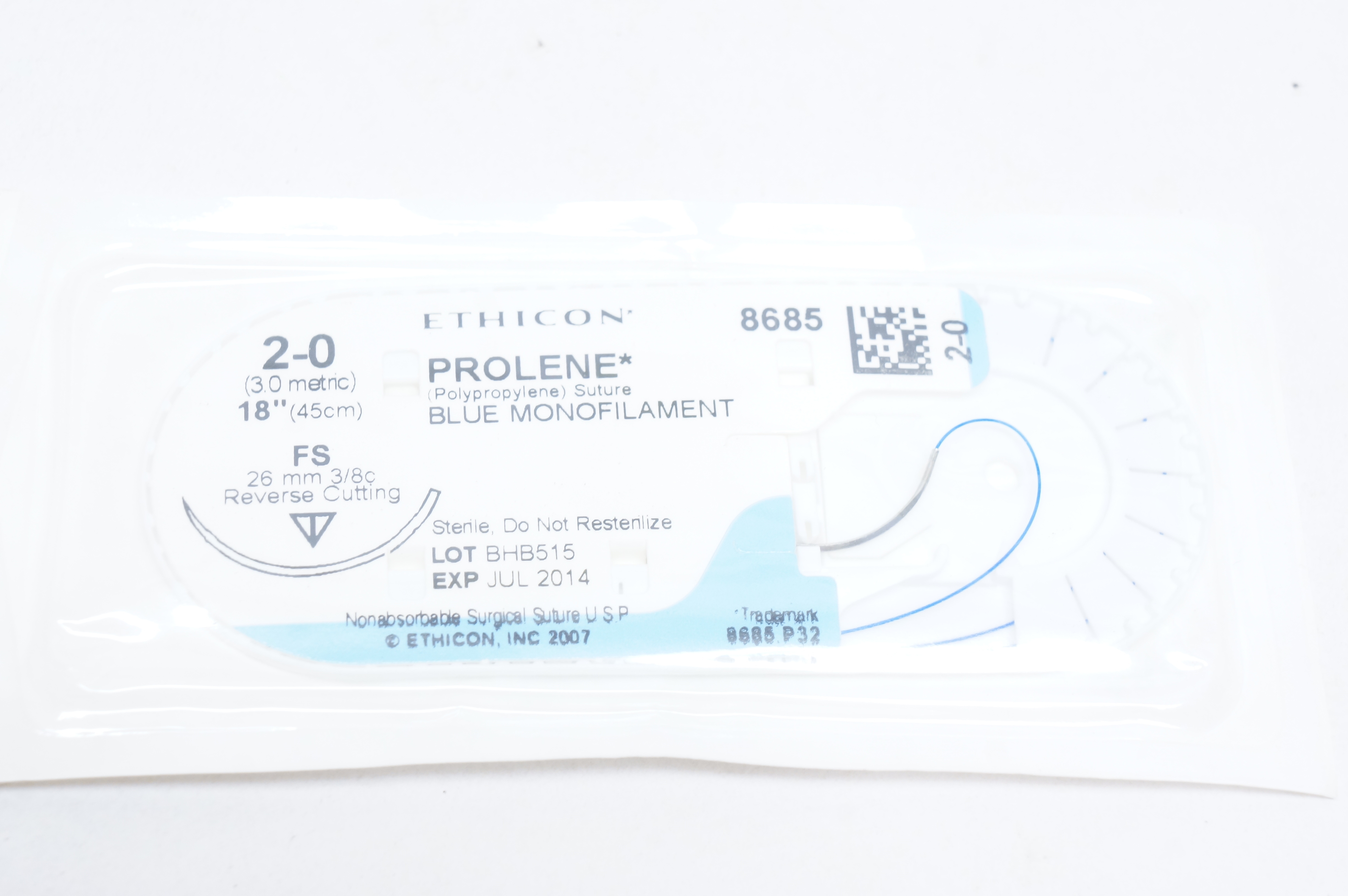 Ethicon 8685 2-0 PROLENE, FS, 26mm 3/8c Reverse Cutting, 18inch (x)