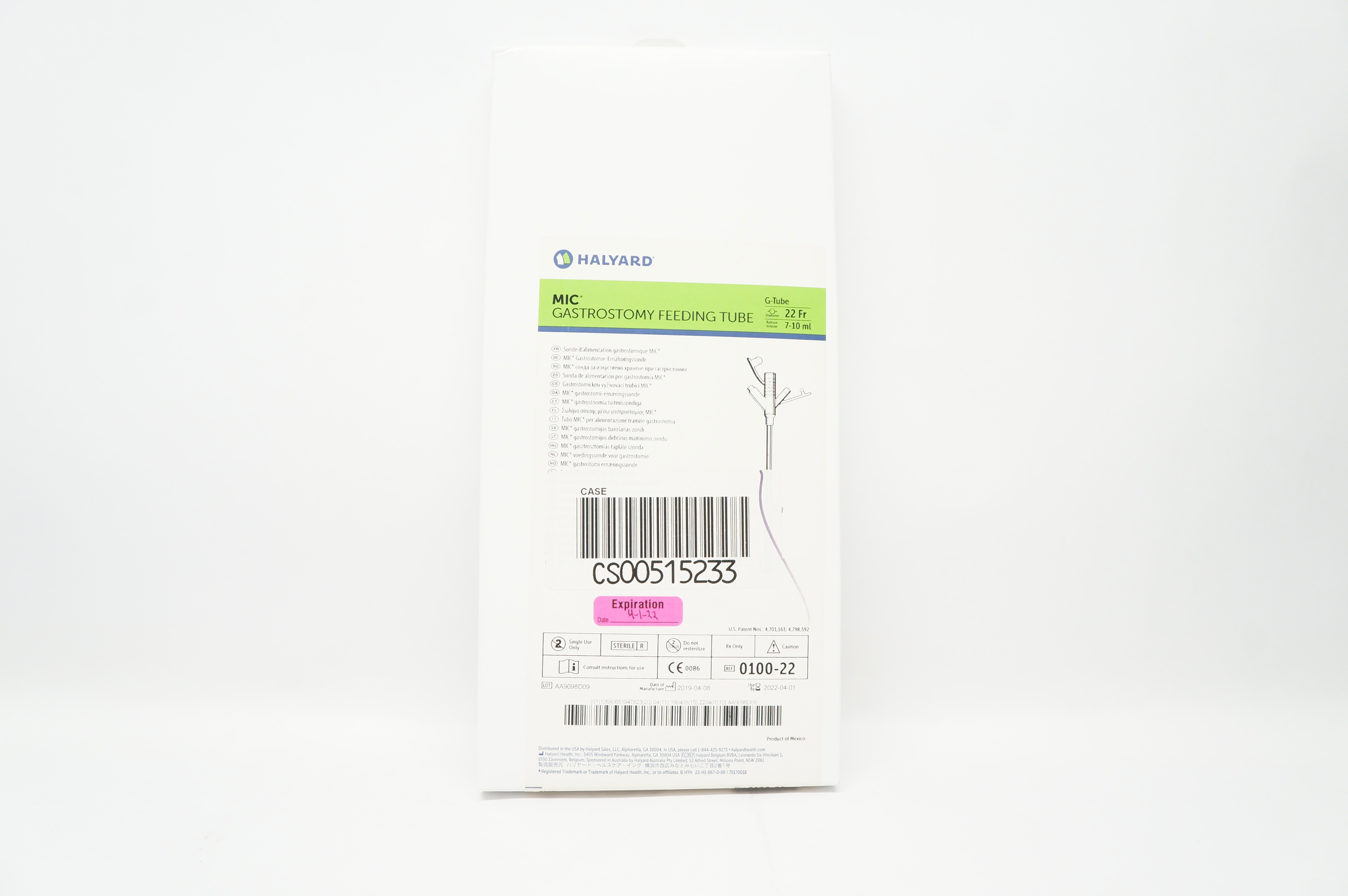Halyard 0100-22 MIC Gastrostomy Feeding Tube 22 Fr 7-10ml (x)