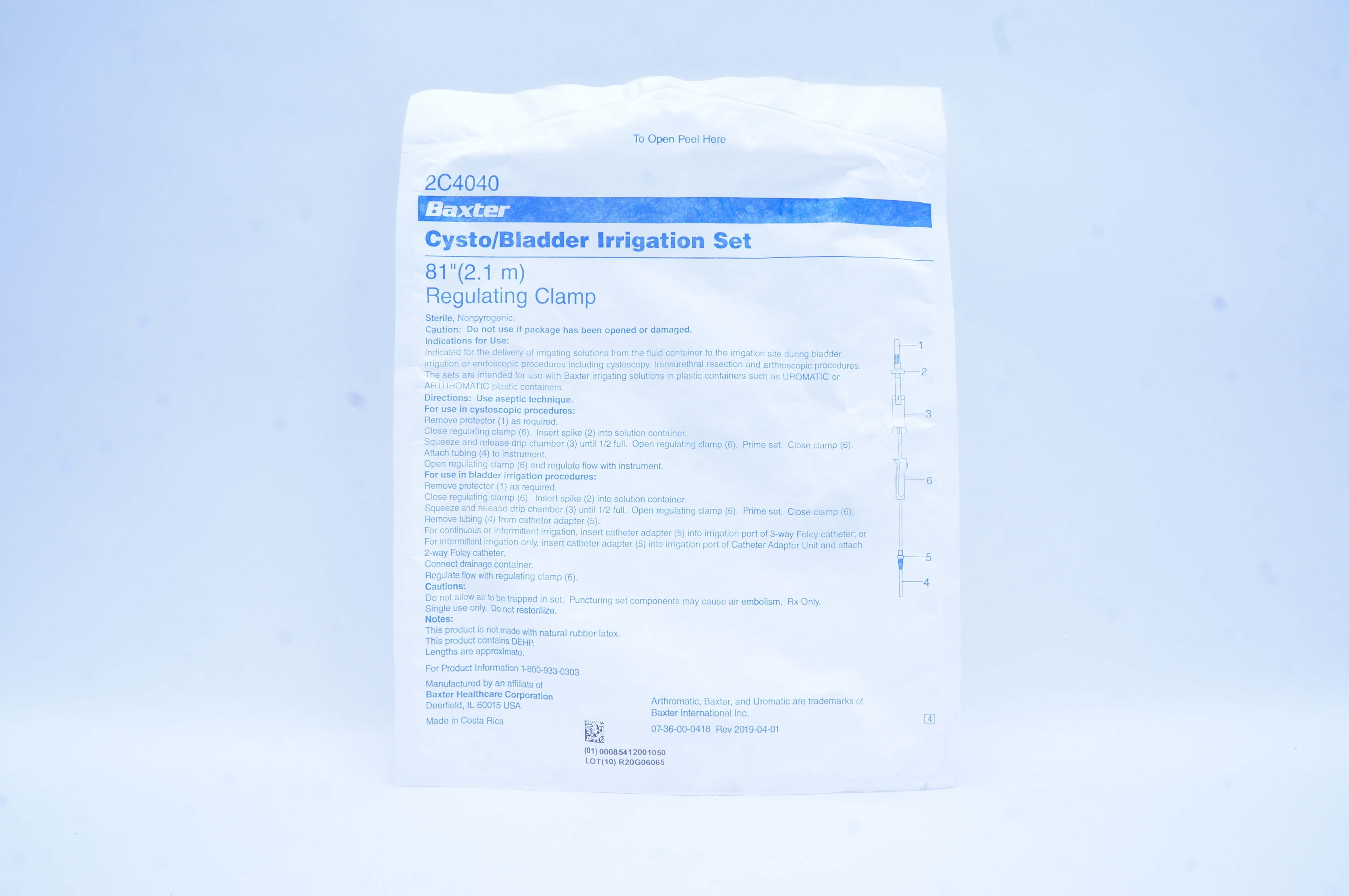 Baxter 2C4040 Cysto/Bladder Irrigation Set,  Regulating Clamp 81 inch