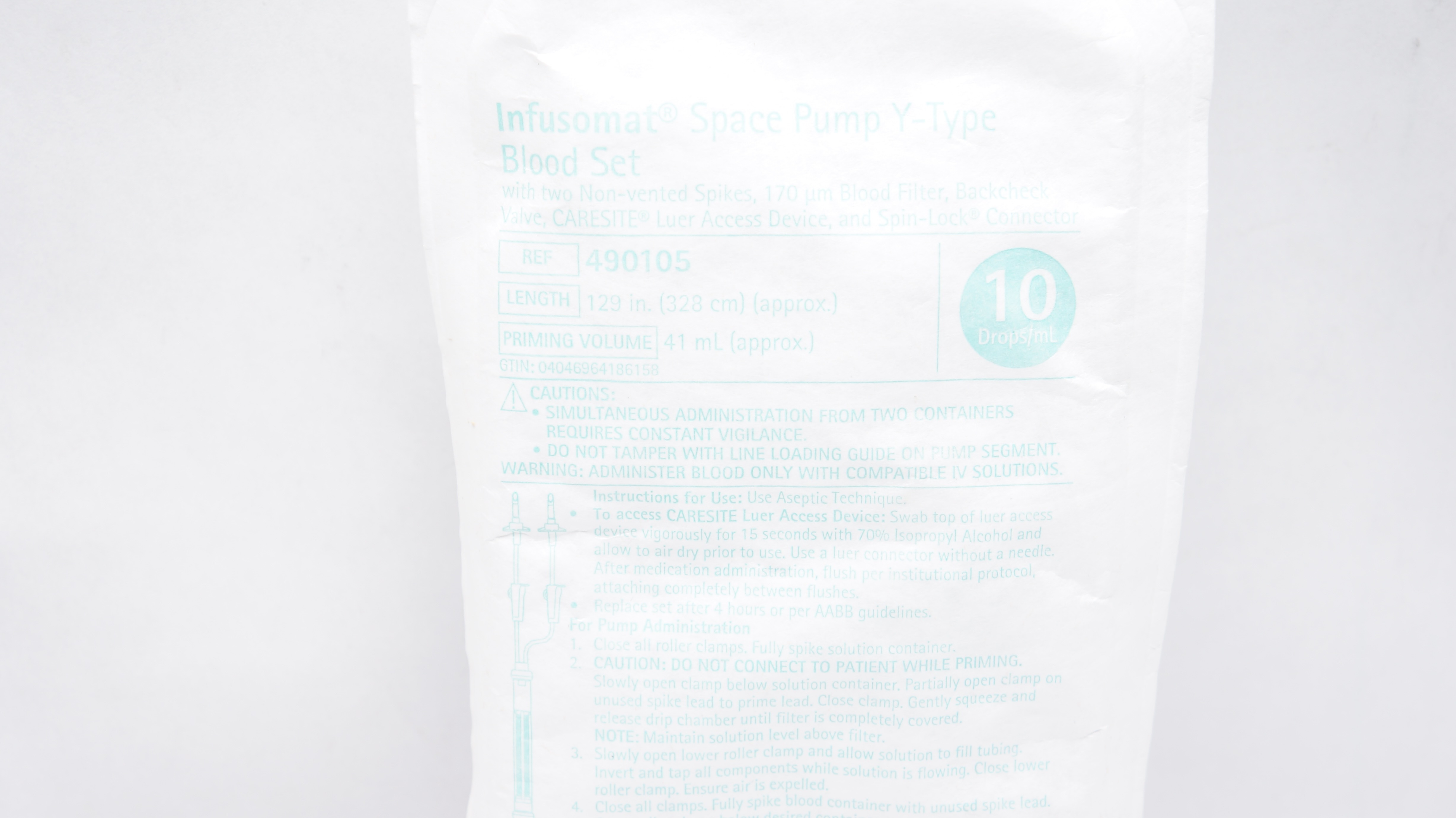 Braun 490105 Infusomat Space Pump Y-Type Blood Set 129inch x 41mL Approx.