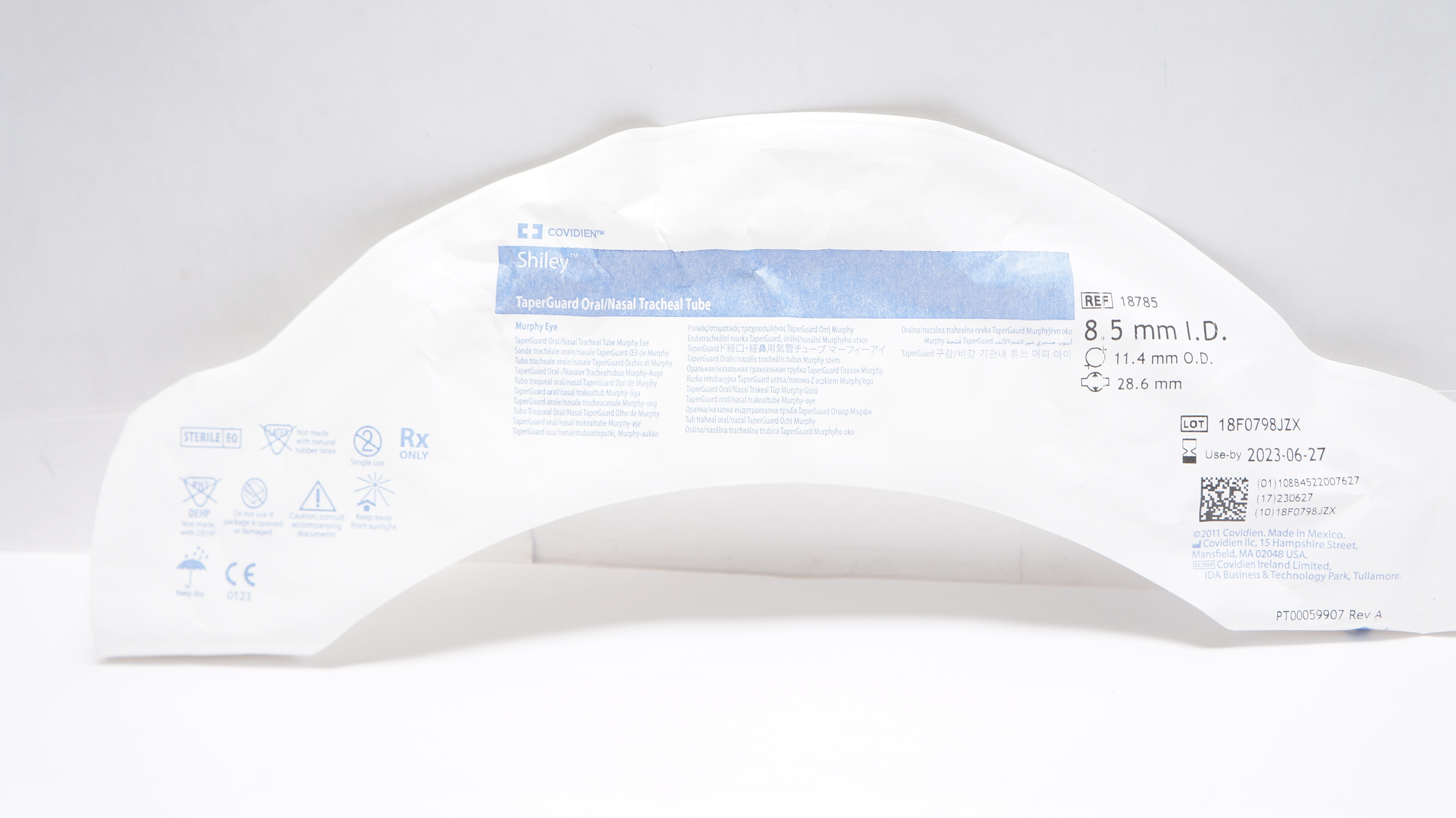 Covidien 18785 Shiley TaperGuard Oral/Nasal Tracheal Tube 8.5 x 11.4 x 28.6mm(x)