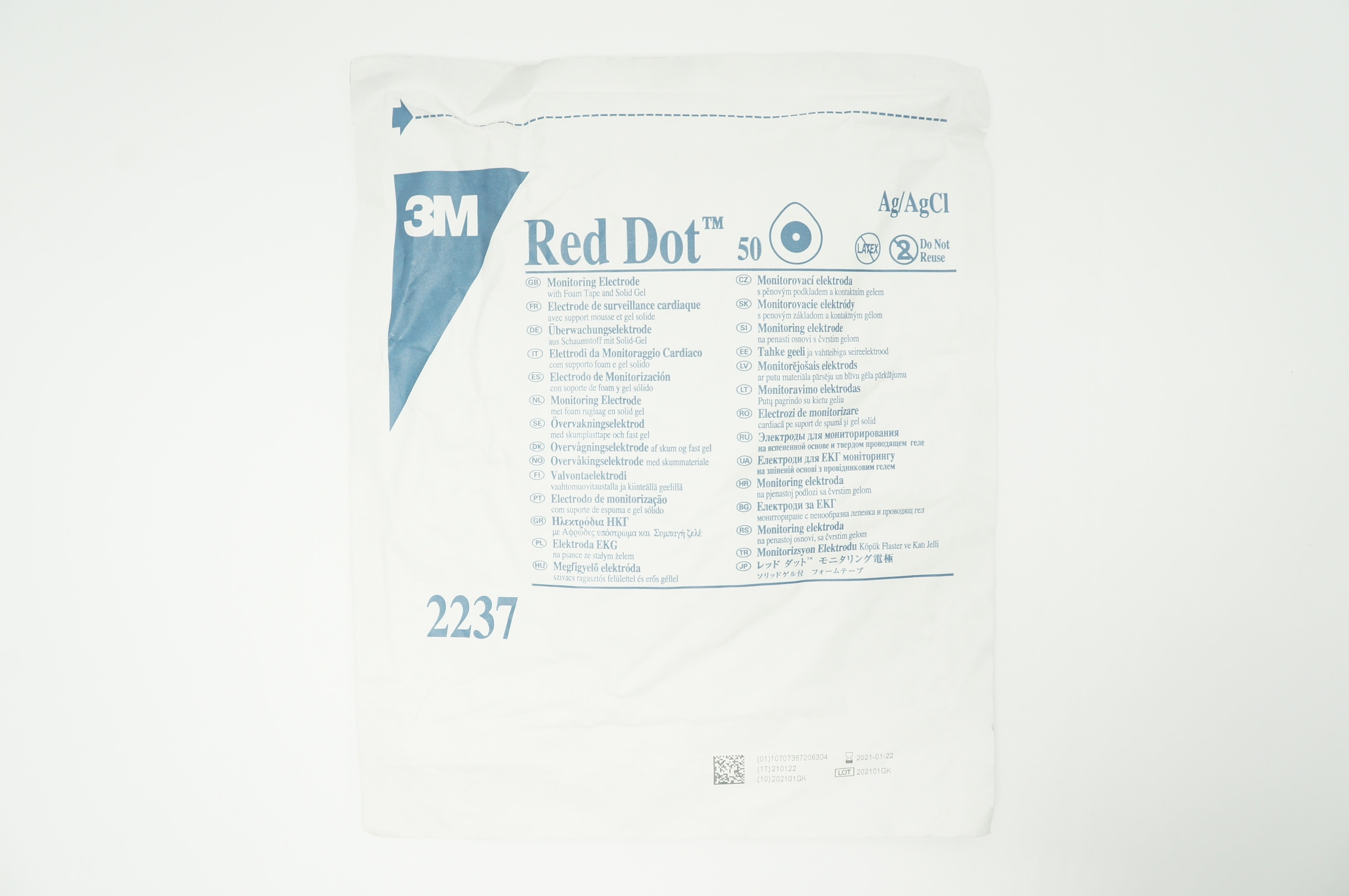 3M 2237 Red Dot 50 Monitoring Electrode with Foam Tape and Solid Gel