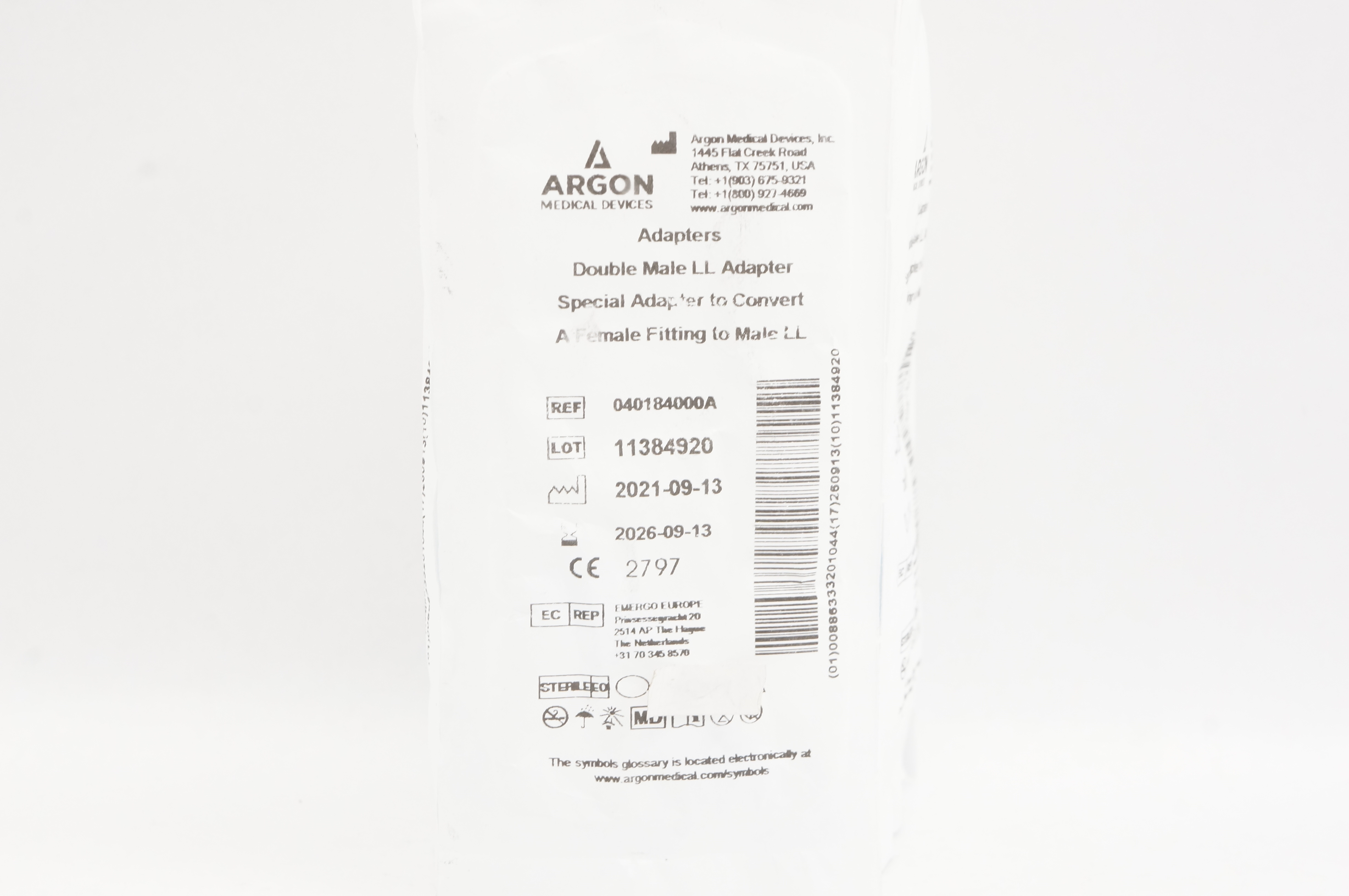 Argon 040184000A Double Male LL Adapter