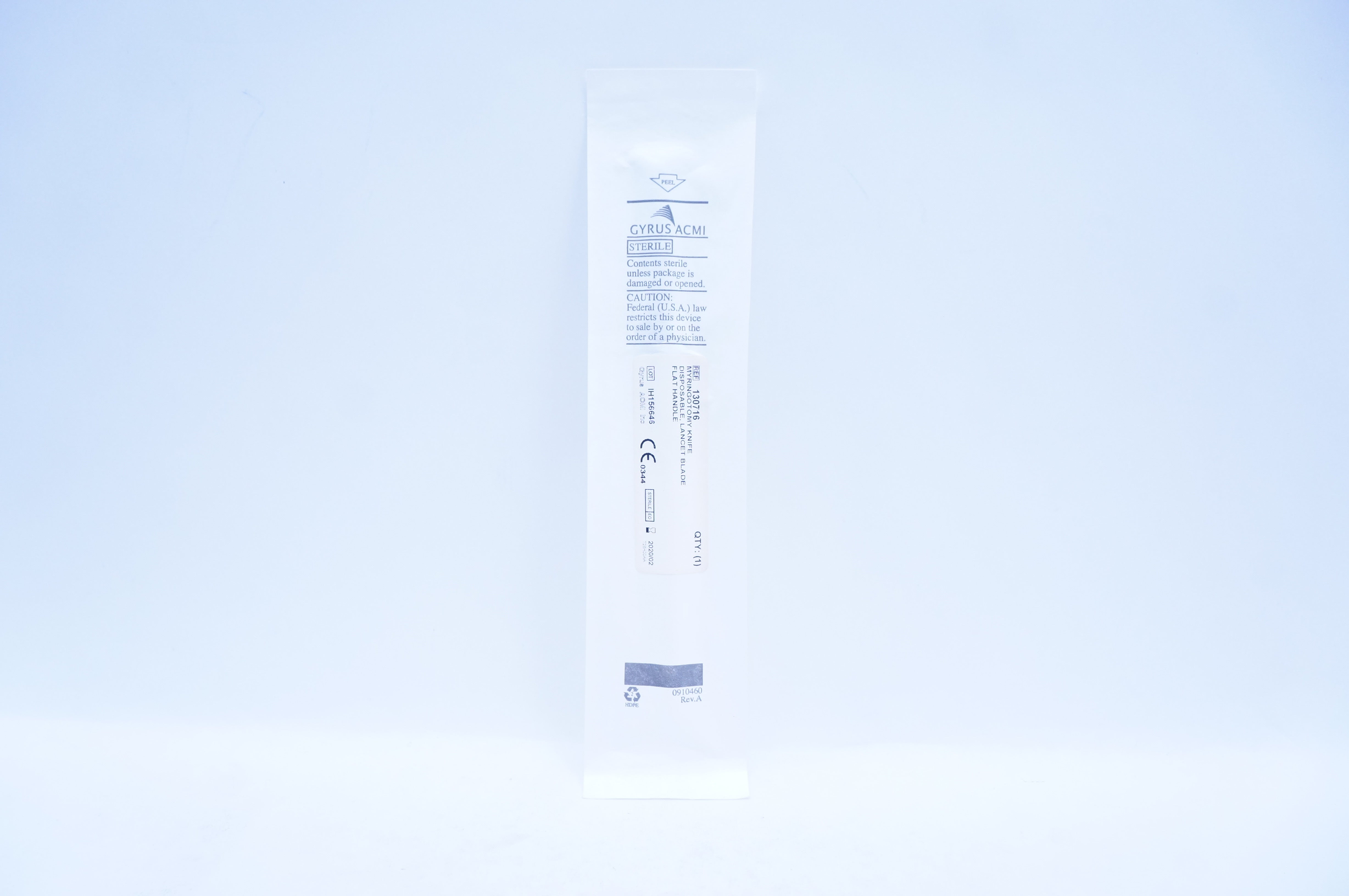 Gyrus ACMI 130716 Myringotomy Knife Disposable, Lancet Blade Flat Handle (x)