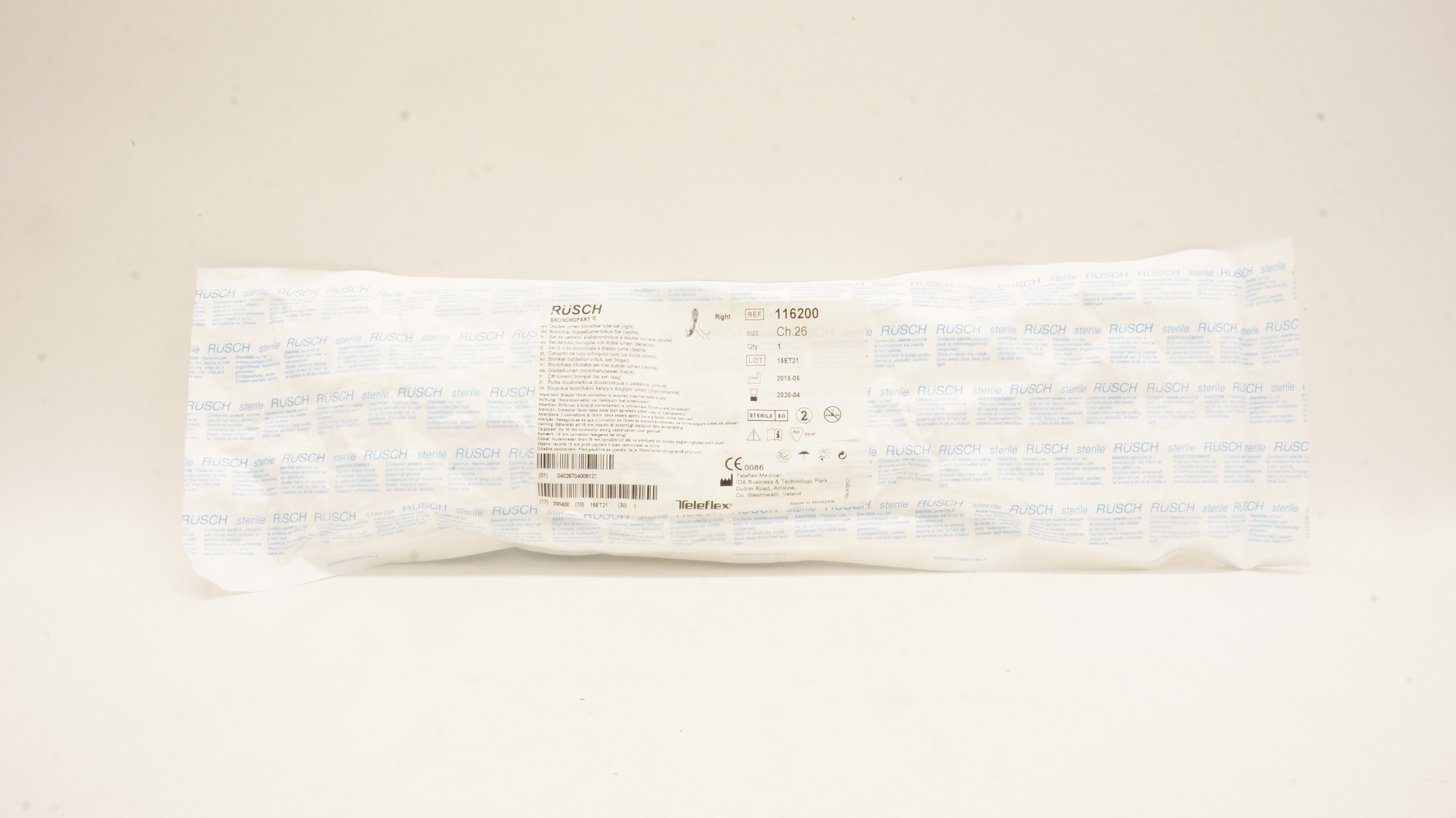 Teleflex 116200 Rusch Bronchopart Double Lumen Bronchial Tube Set Ch. 26