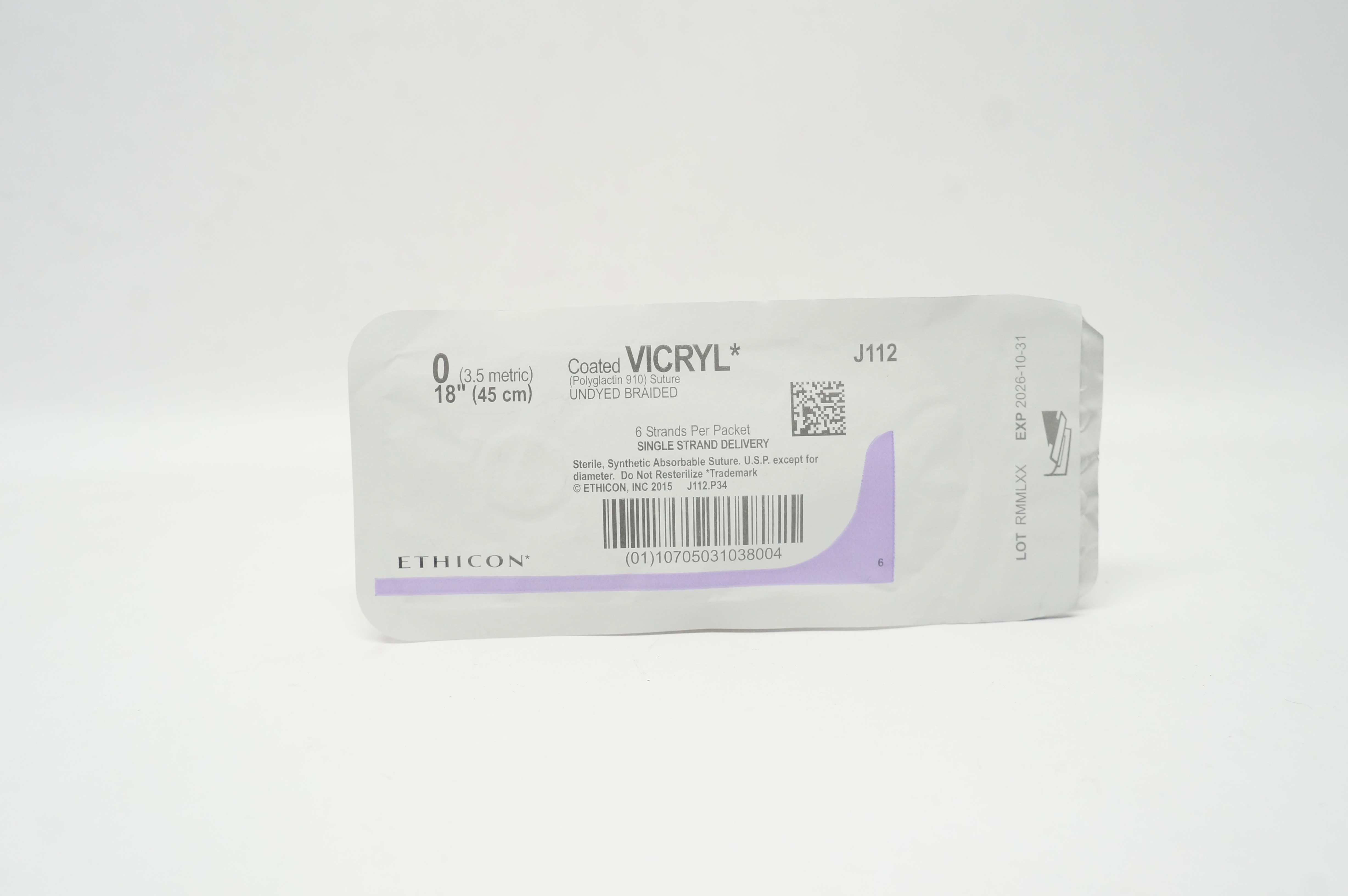 Ethicon J112 0 Coated VICRYL Stre. Undyed Braided, 18inch