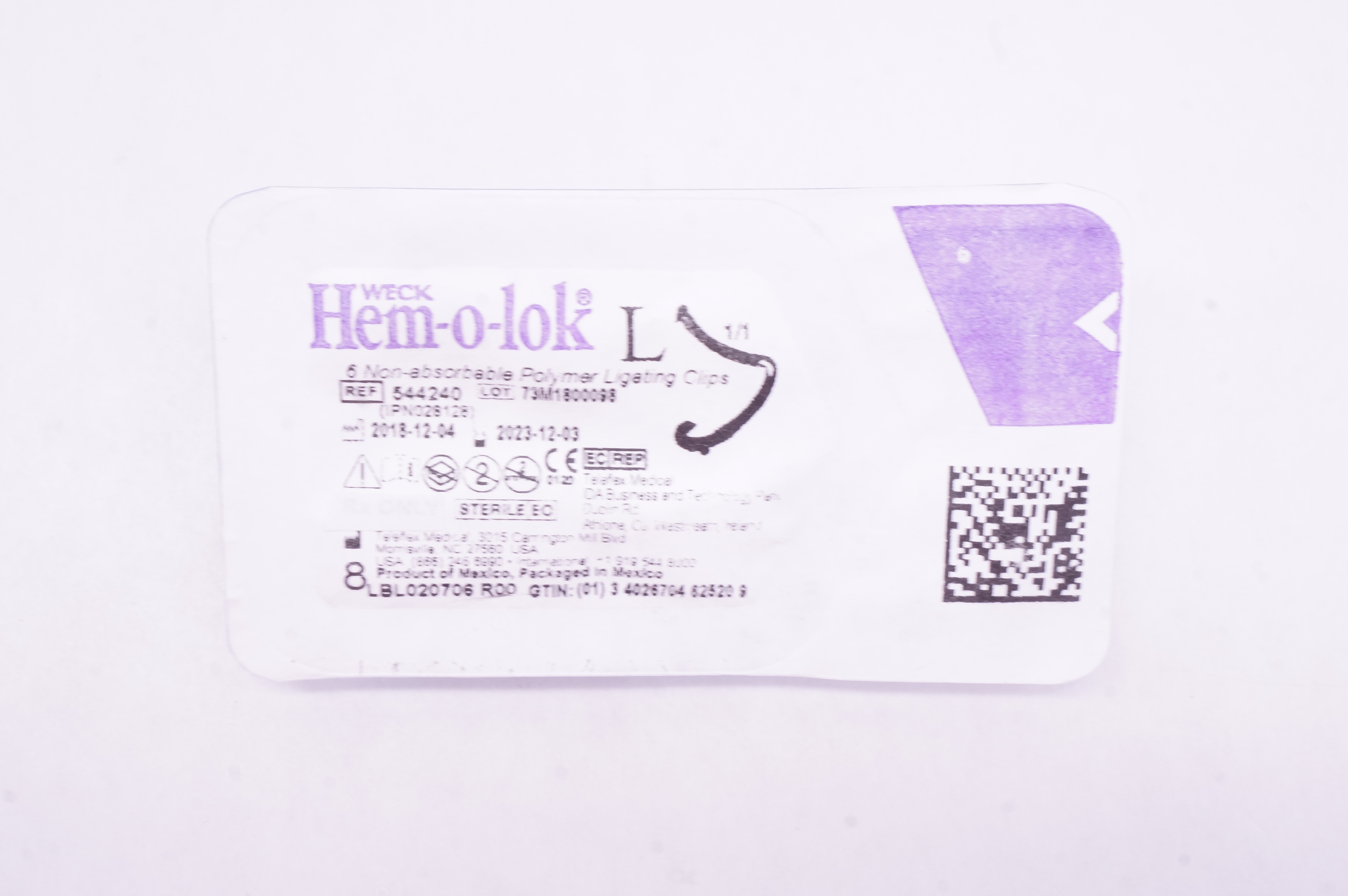 Teleflex 544240 Weck Hem-o-lok 6 Non-Absorbable Polymer Ligating Clips, Large