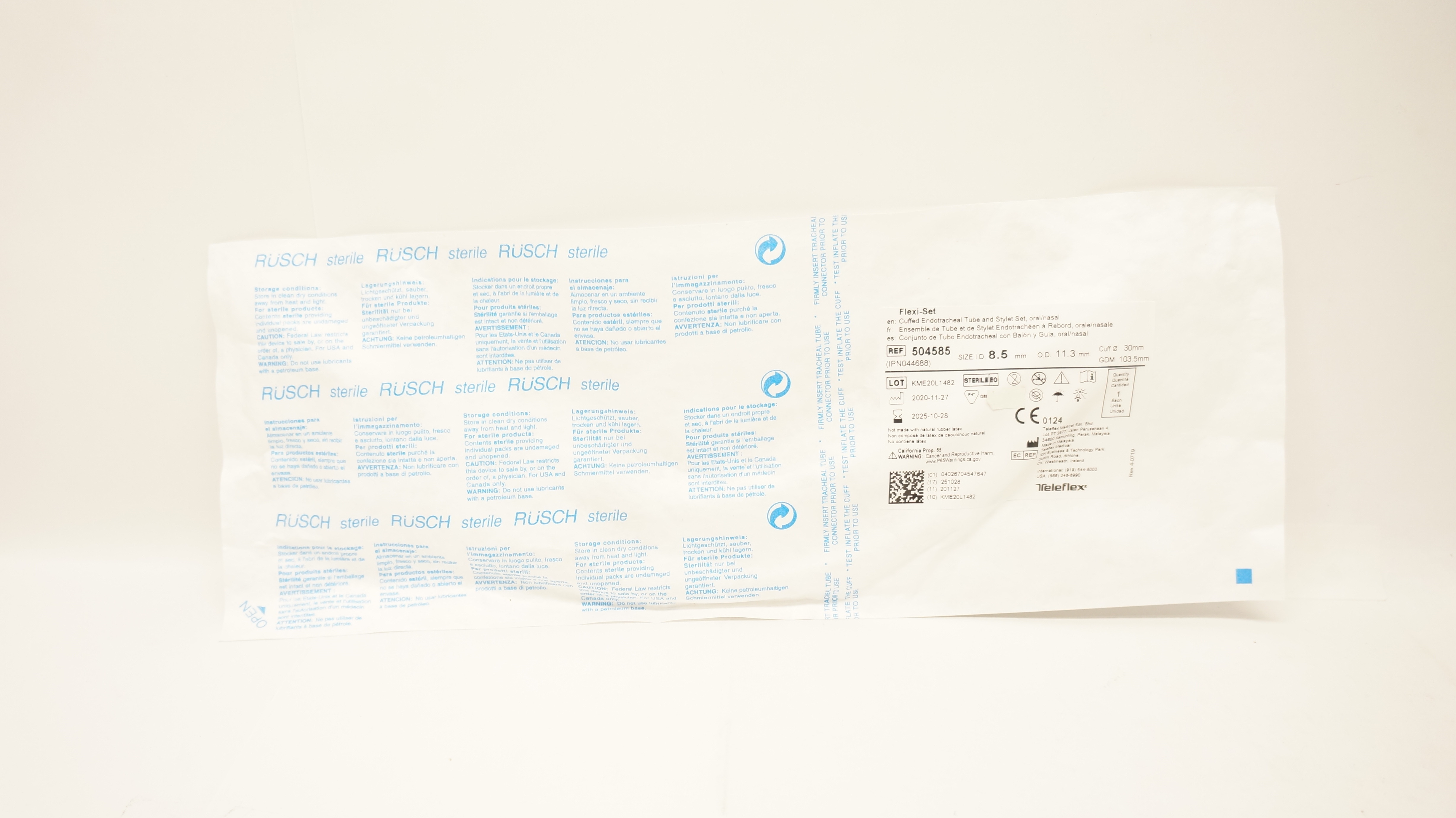 Teleflex 504585 Flexi-Set Endotracheal Tube & Stylet Set 8.5ID x 11.3OD x 30.0mm